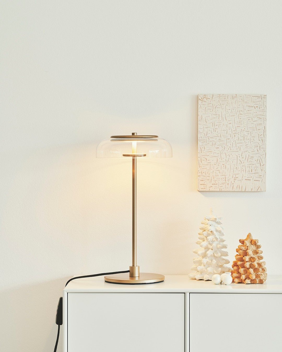 Solara Table Lamp | Brass & Glass | Clear or Grey Shade
