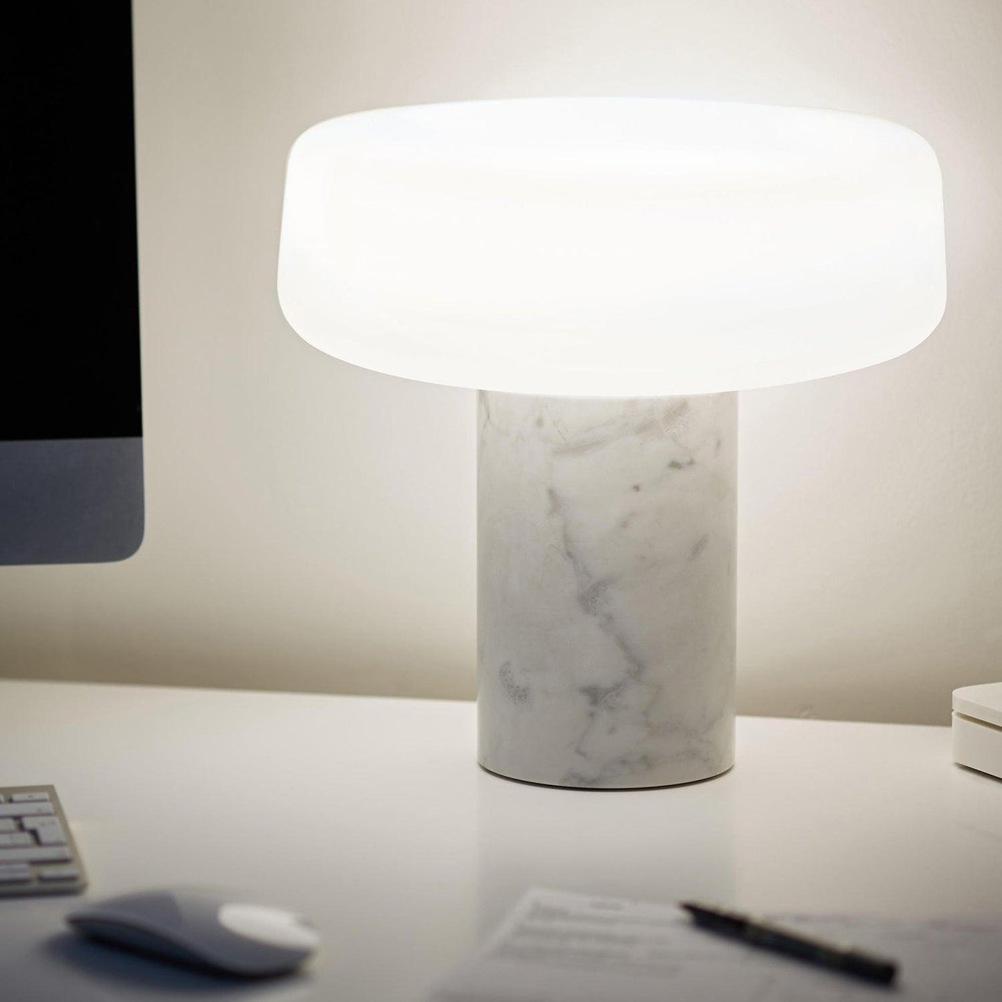 Table Lamp | Hand-Blown Glass Shade | White or Green Marble Base