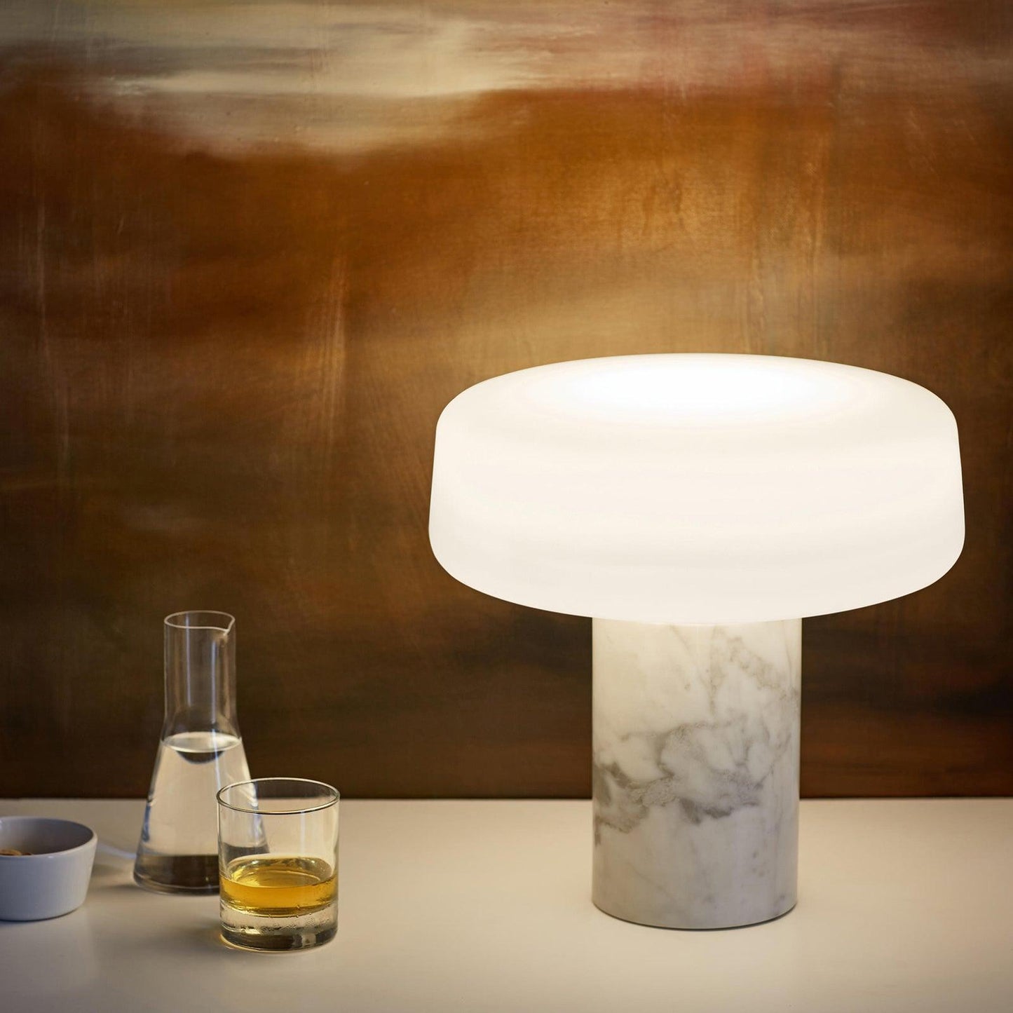 Table Lamp | Hand-Blown Glass Shade | White or Green Marble Base