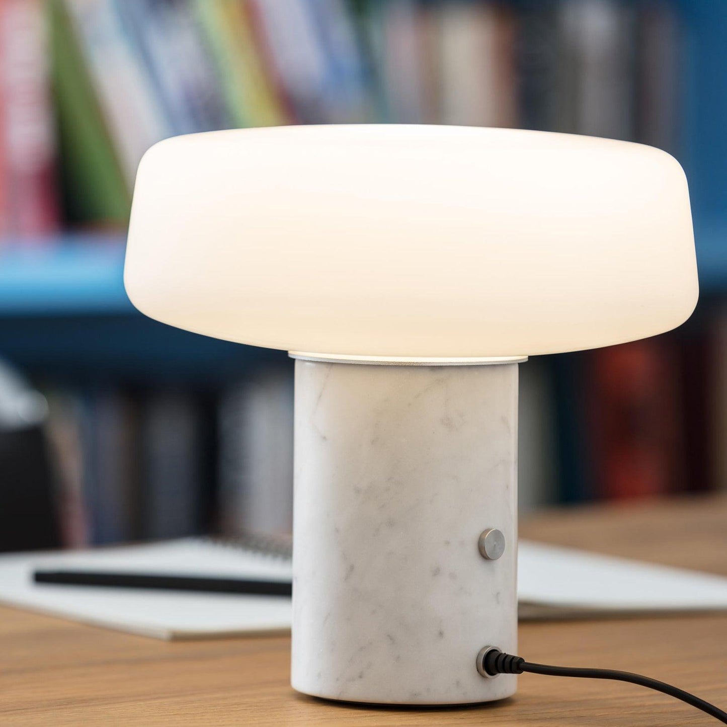 Table Lamp | Hand-Blown Glass Shade | White or Green Marble Base