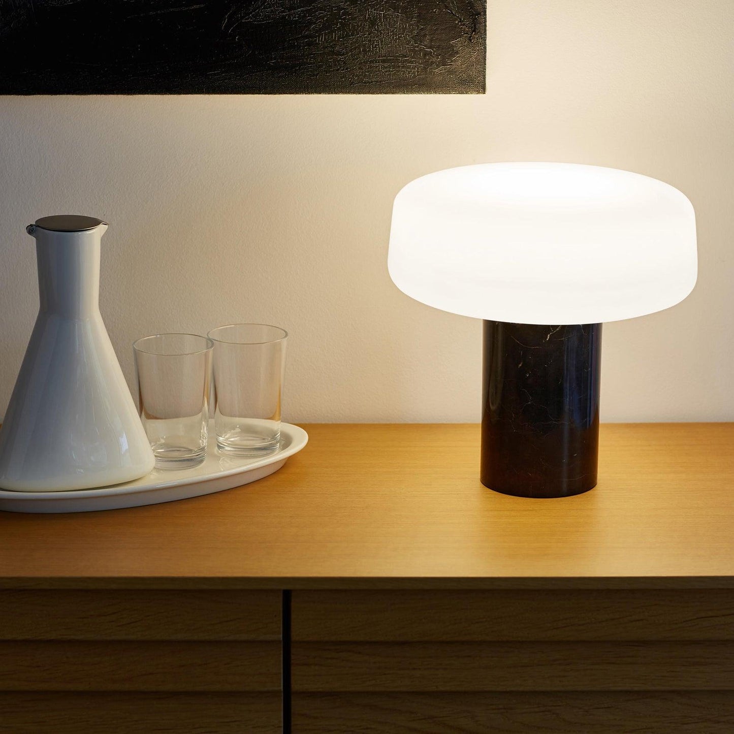 Table Lamp | Hand-Blown Glass Shade | White or Green Marble Base