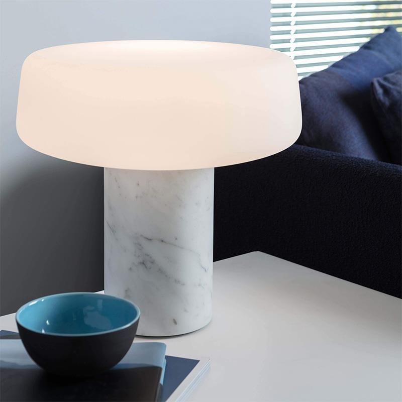 Table Lamp | Hand-Blown Glass Shade | White or Green Marble Base