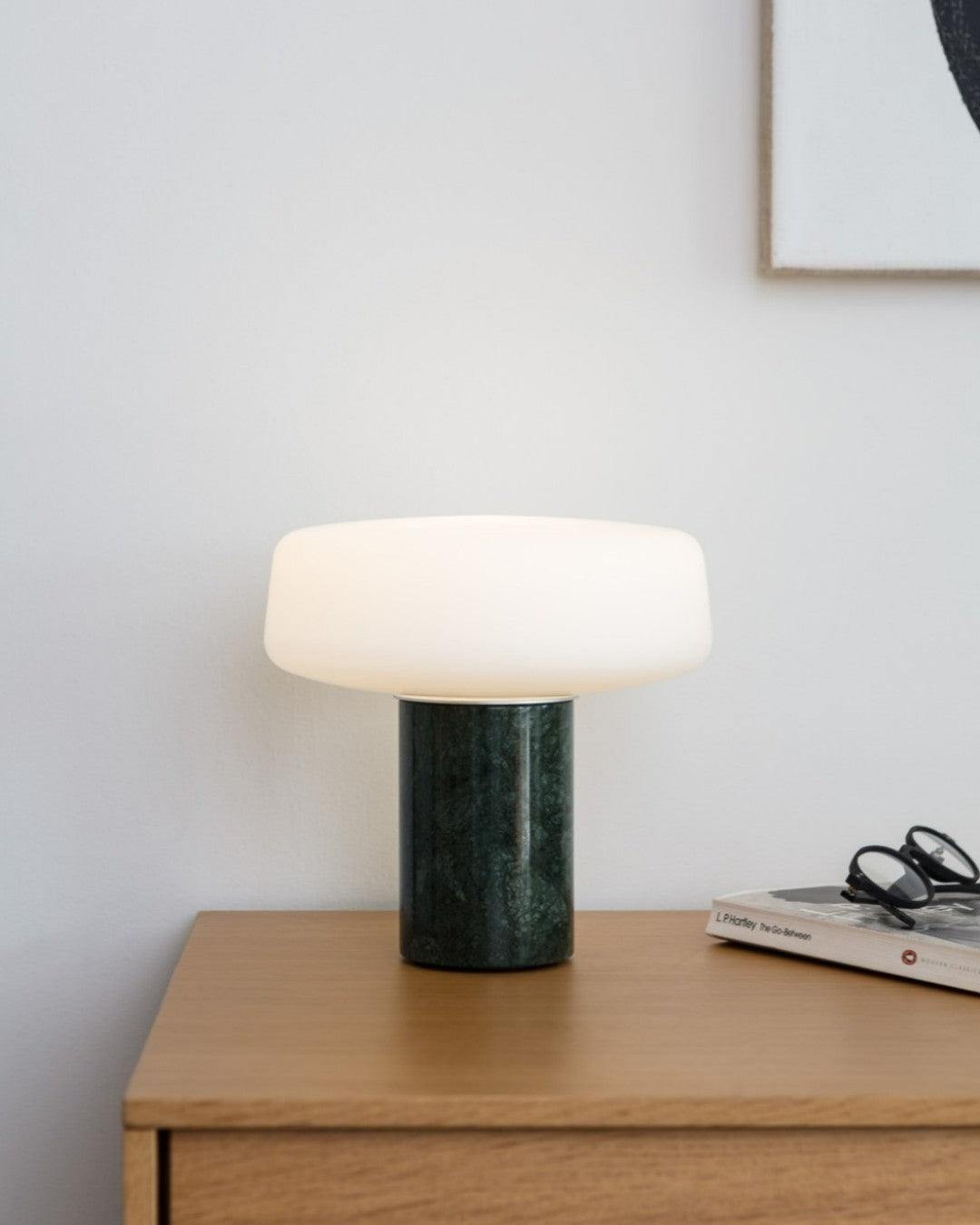 Table Lamp | Hand-Blown Glass Shade | White or Green Marble Base