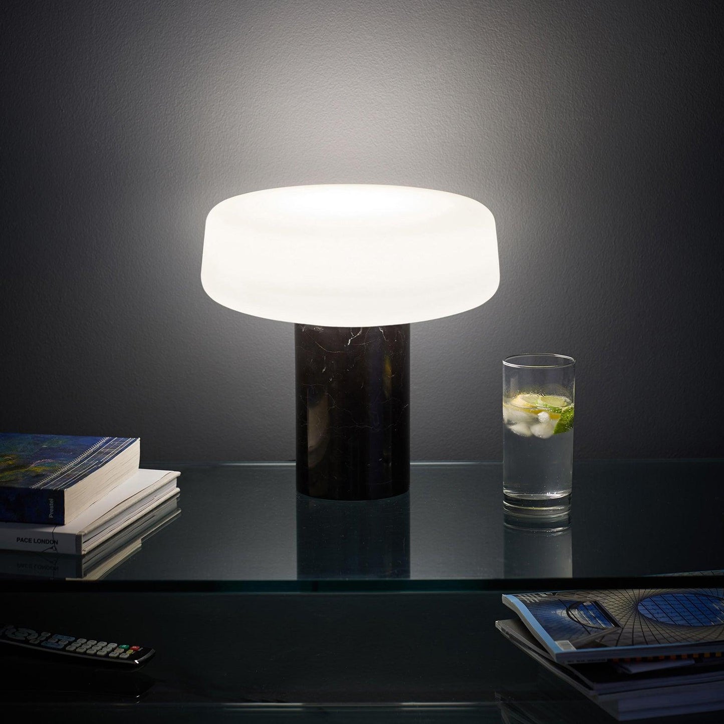 Table Lamp | Hand-Blown Glass Shade | White or Green Marble Base
