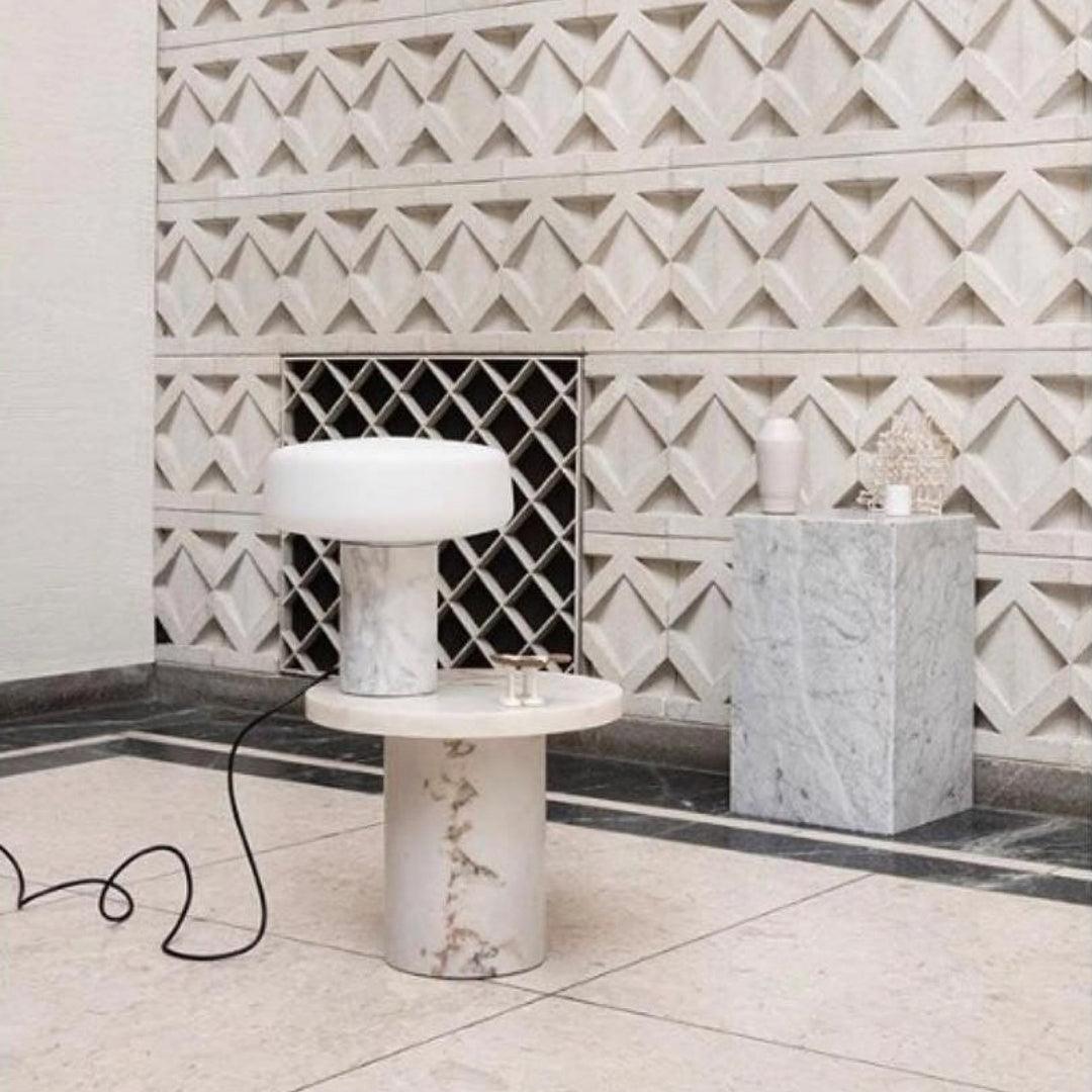Table Lamp | Hand-Blown Glass Shade | White or Green Marble Base