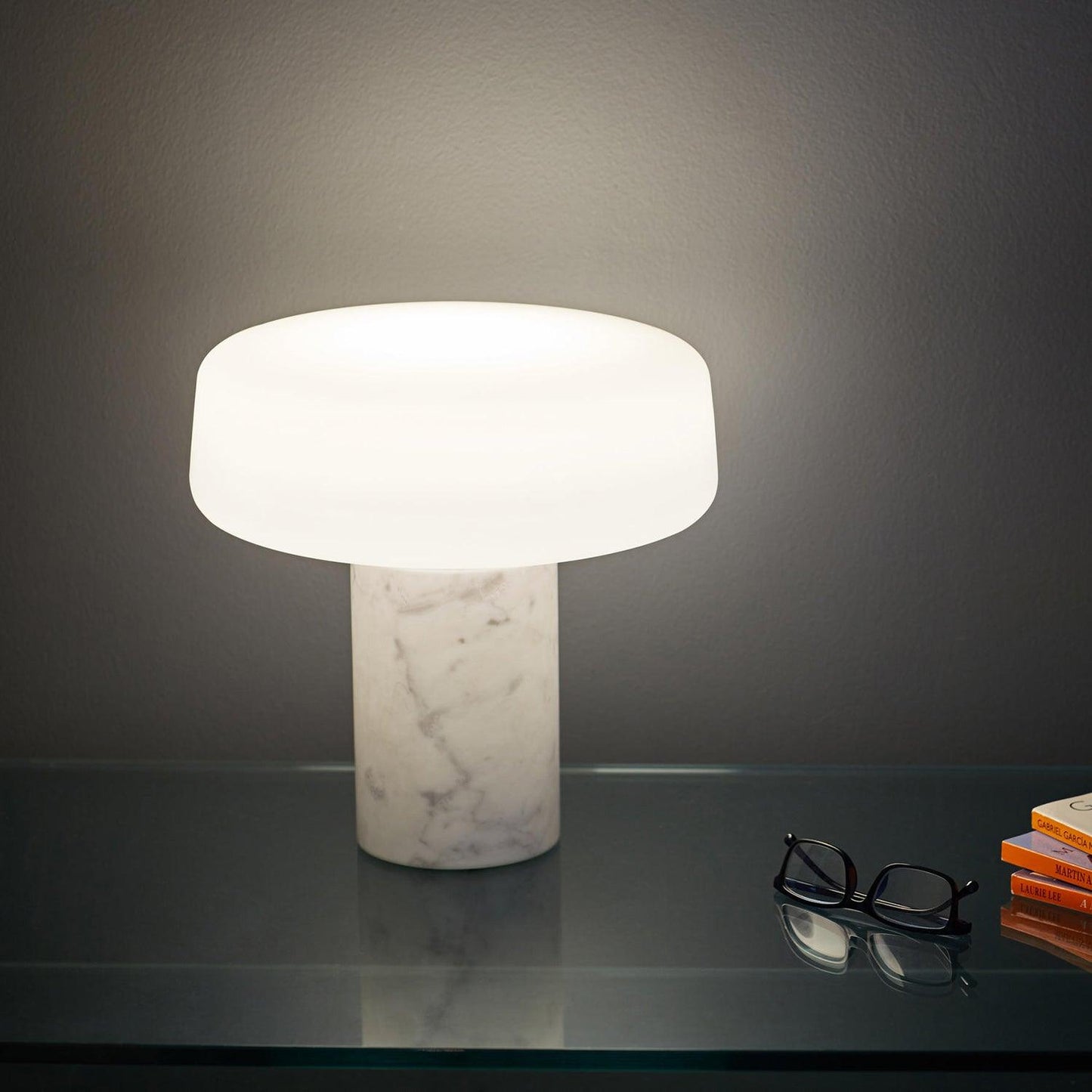 Table Lamp | Hand-Blown Glass Shade | White or Green Marble Base