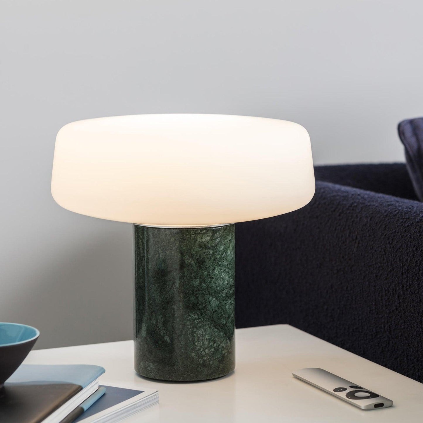 Table Lamp | Hand-Blown Glass Shade | White or Green Marble Base