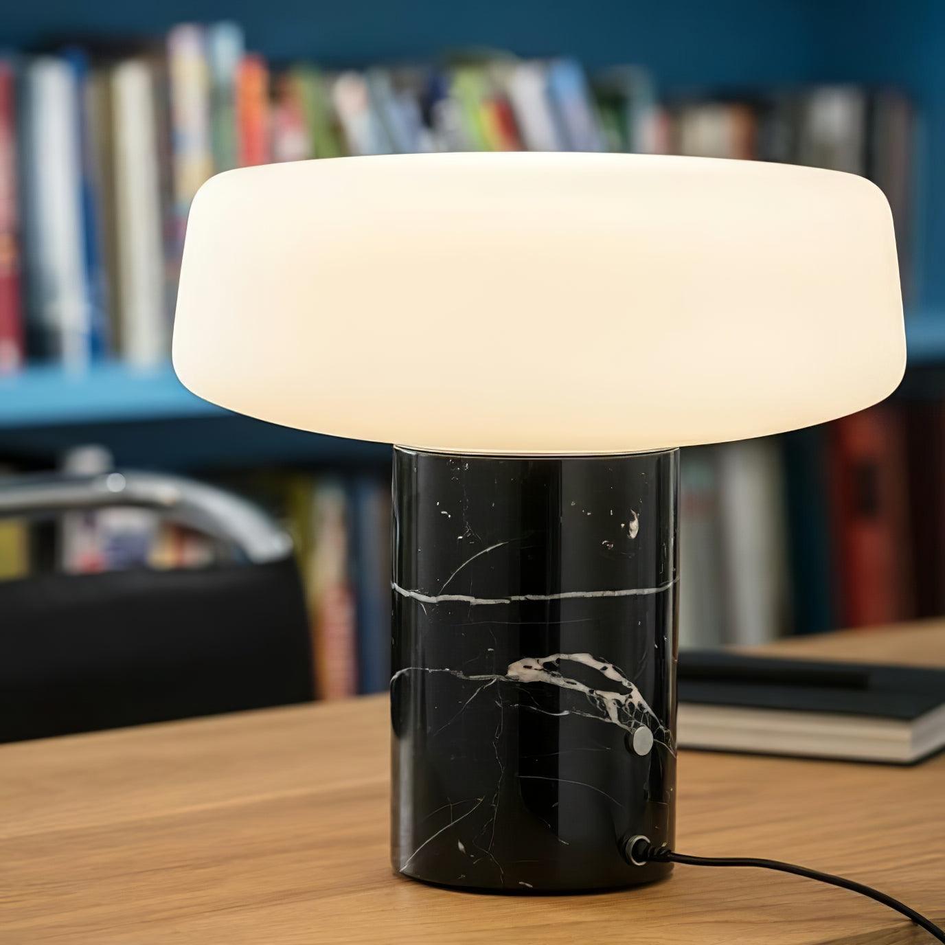 Table Lamp | Hand-Blown Glass Shade | White or Green Marble Base