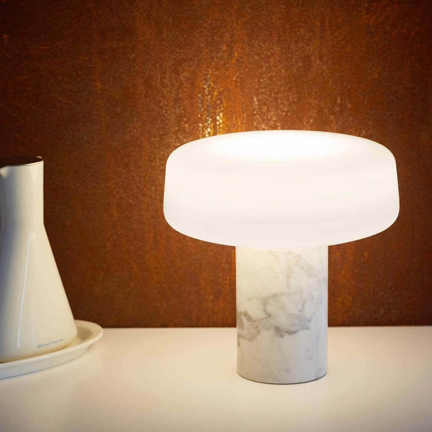 Table Lamp | Hand-Blown Glass Shade | White or Green Marble Base