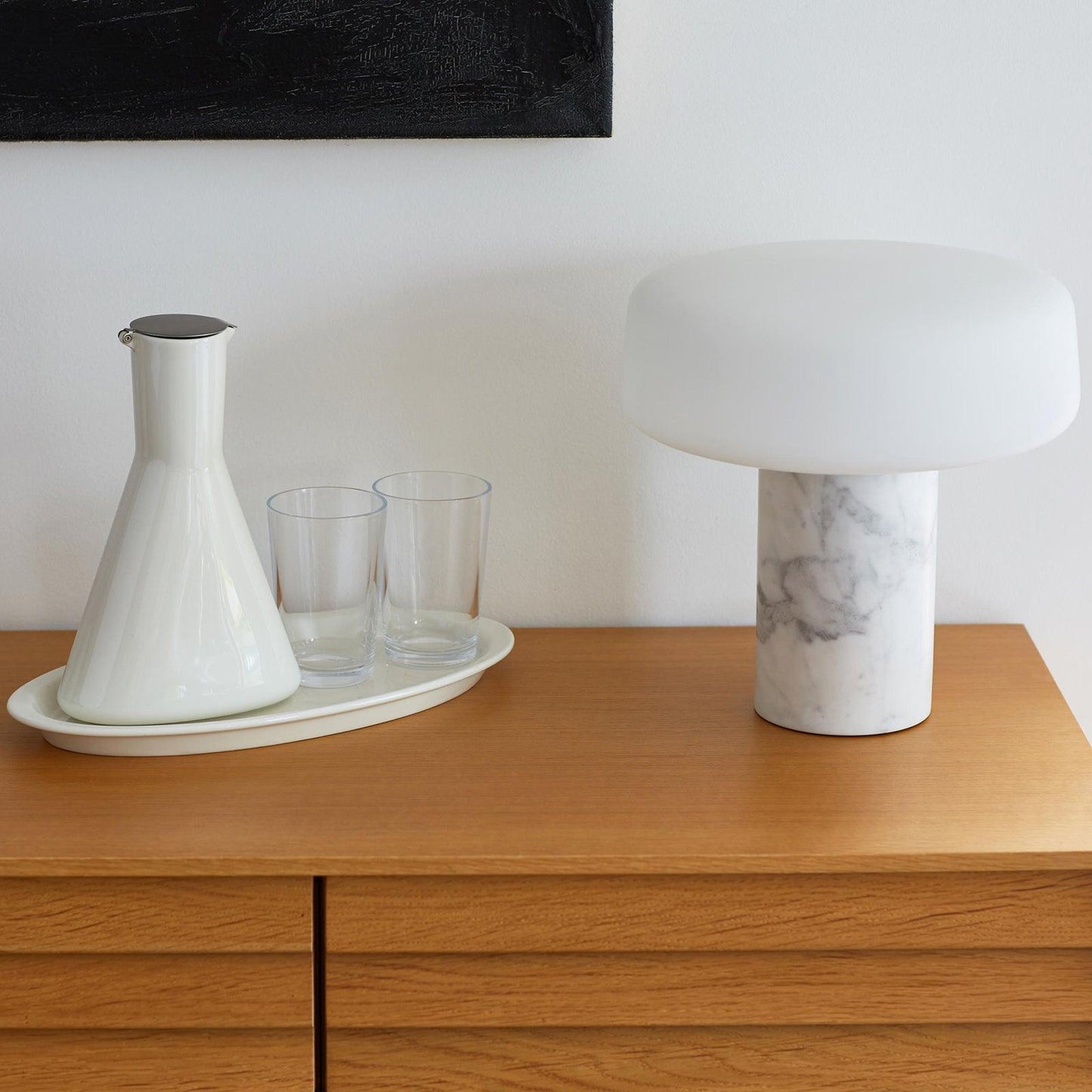 Table Lamp | Hand-Blown Glass Shade | White or Green Marble Base