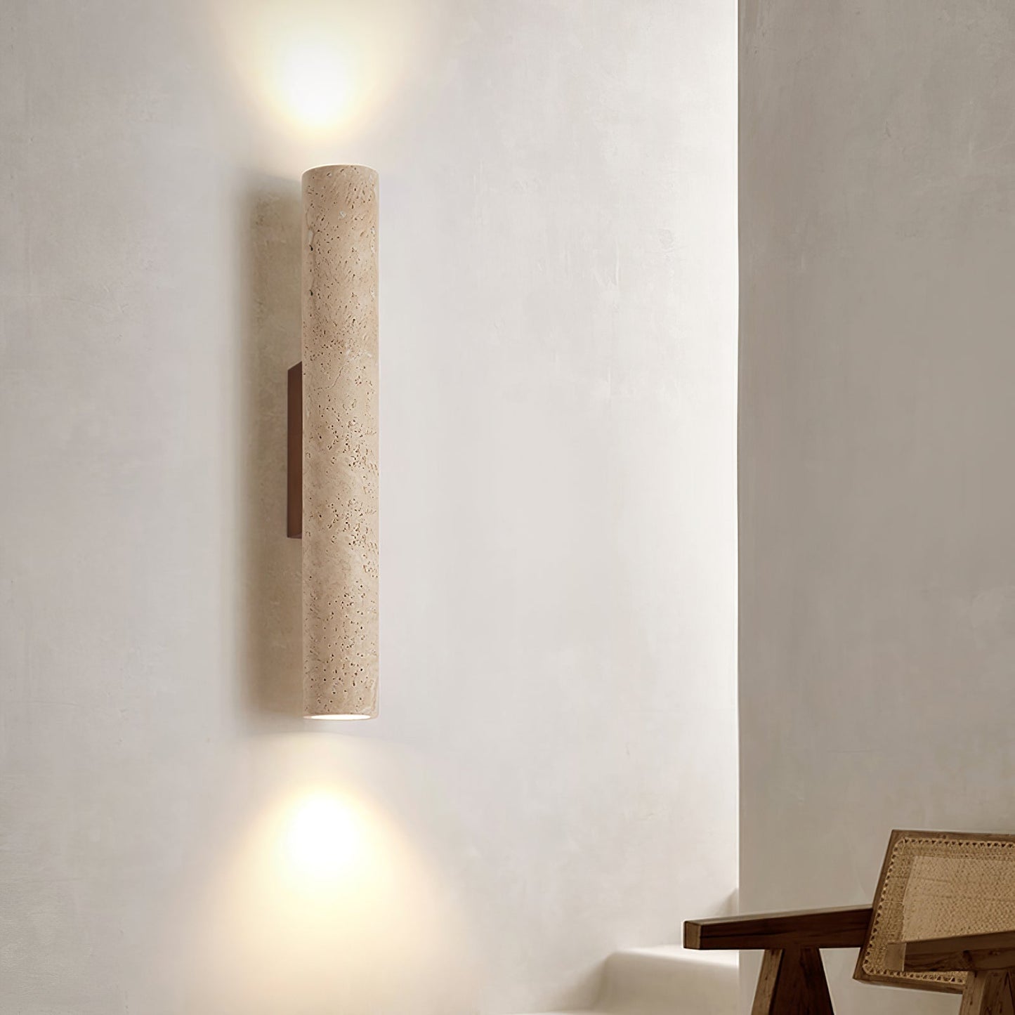 Solis Wall Lamp | Yellow Travertine & Walnut Wood | 32cm Height