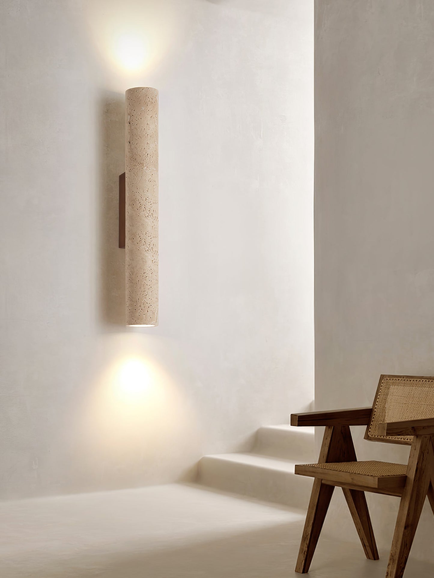 Solis Wall Lamp | Yellow Travertine & Walnut Wood | 32cm Height