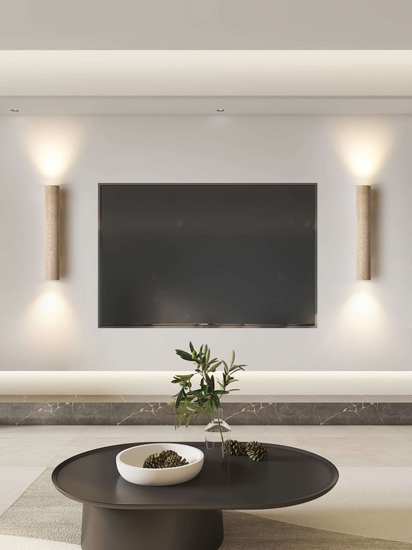 Solis Wall Lamp | Yellow Travertine & Walnut Wood | 32cm Height