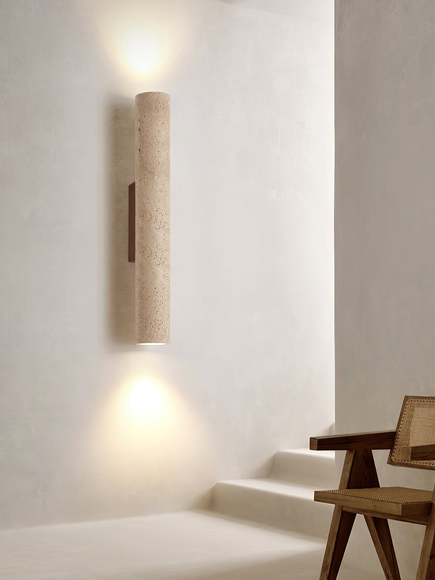 Solis Wall Lamp | Yellow Travertine & Walnut Wood | 32cm Height