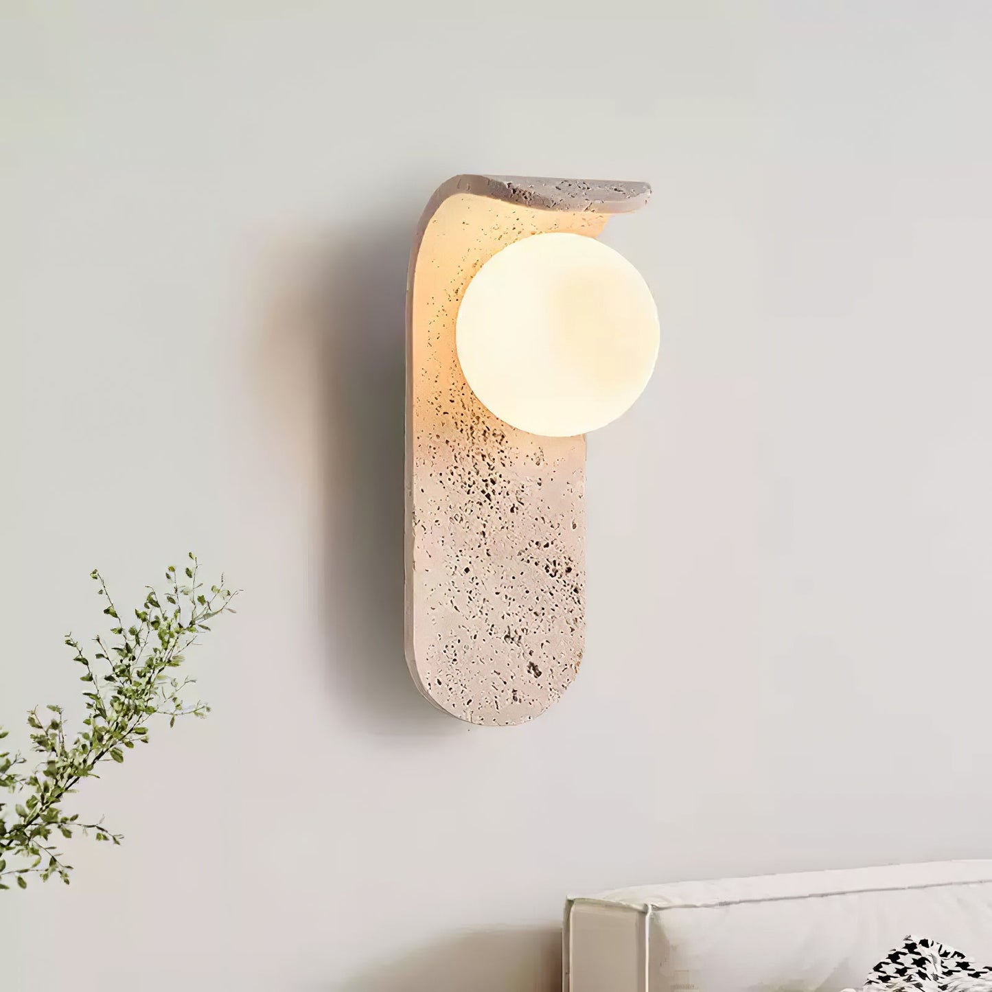 Solis Curve Wall Lamp | Yellow Travertine & Glass | 9.8" Height