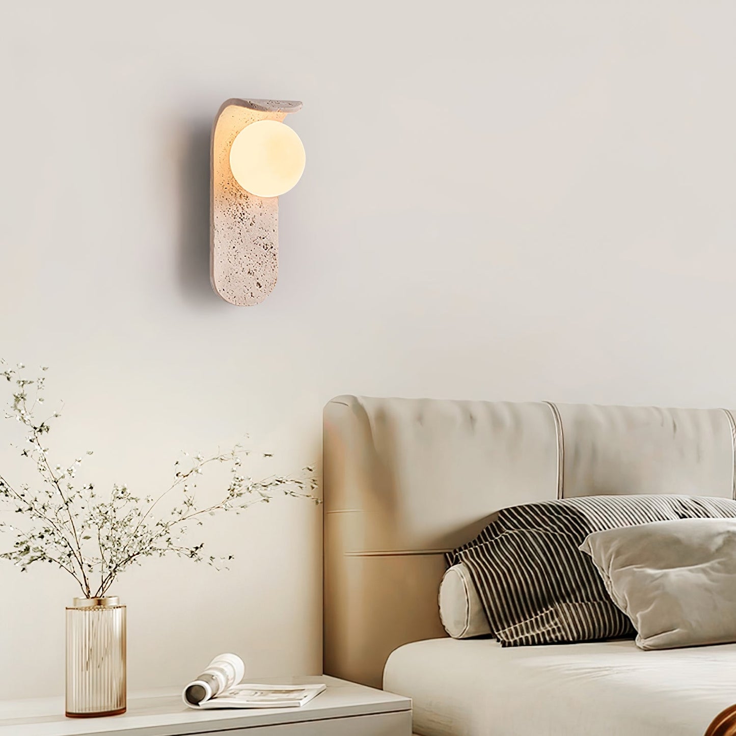 Solis Curve Wall Lamp | Yellow Travertine & Glass | 9.8" Height