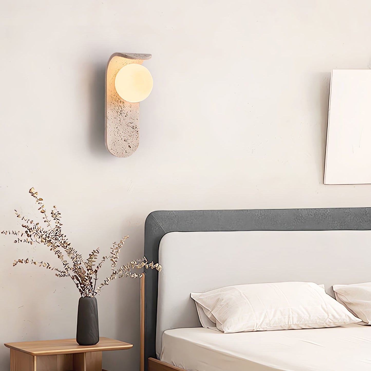 Solis Curve Wall Lamp | Yellow Travertine & Glass | 9.8" Height