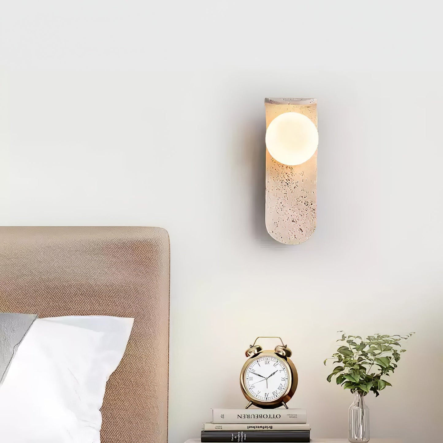 Solis Curve Wall Lamp | Yellow Travertine & Glass | 9.8" Height