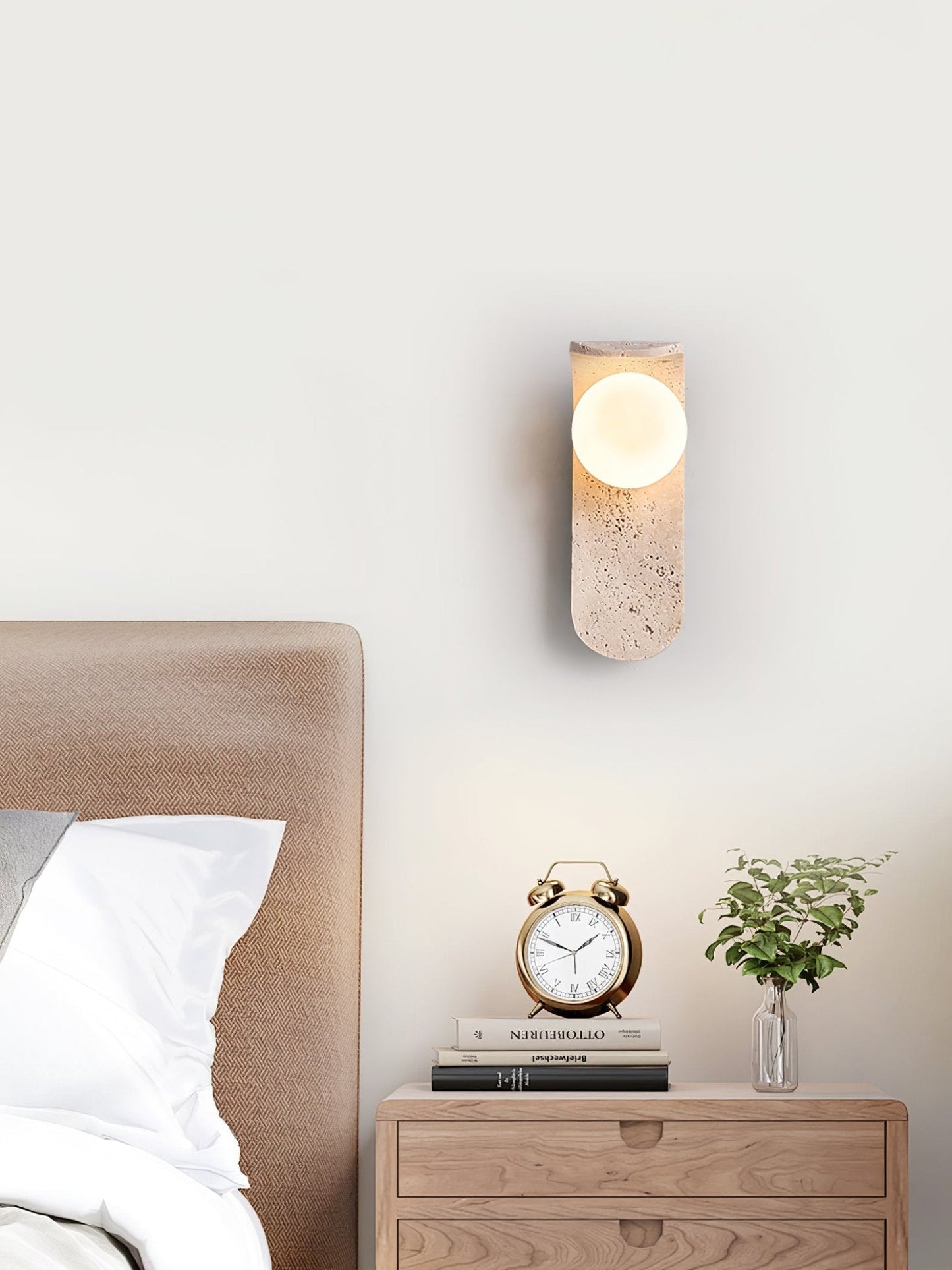 Solis Curve Wall Lamp | Yellow Travertine & Glass | 9.8" Height