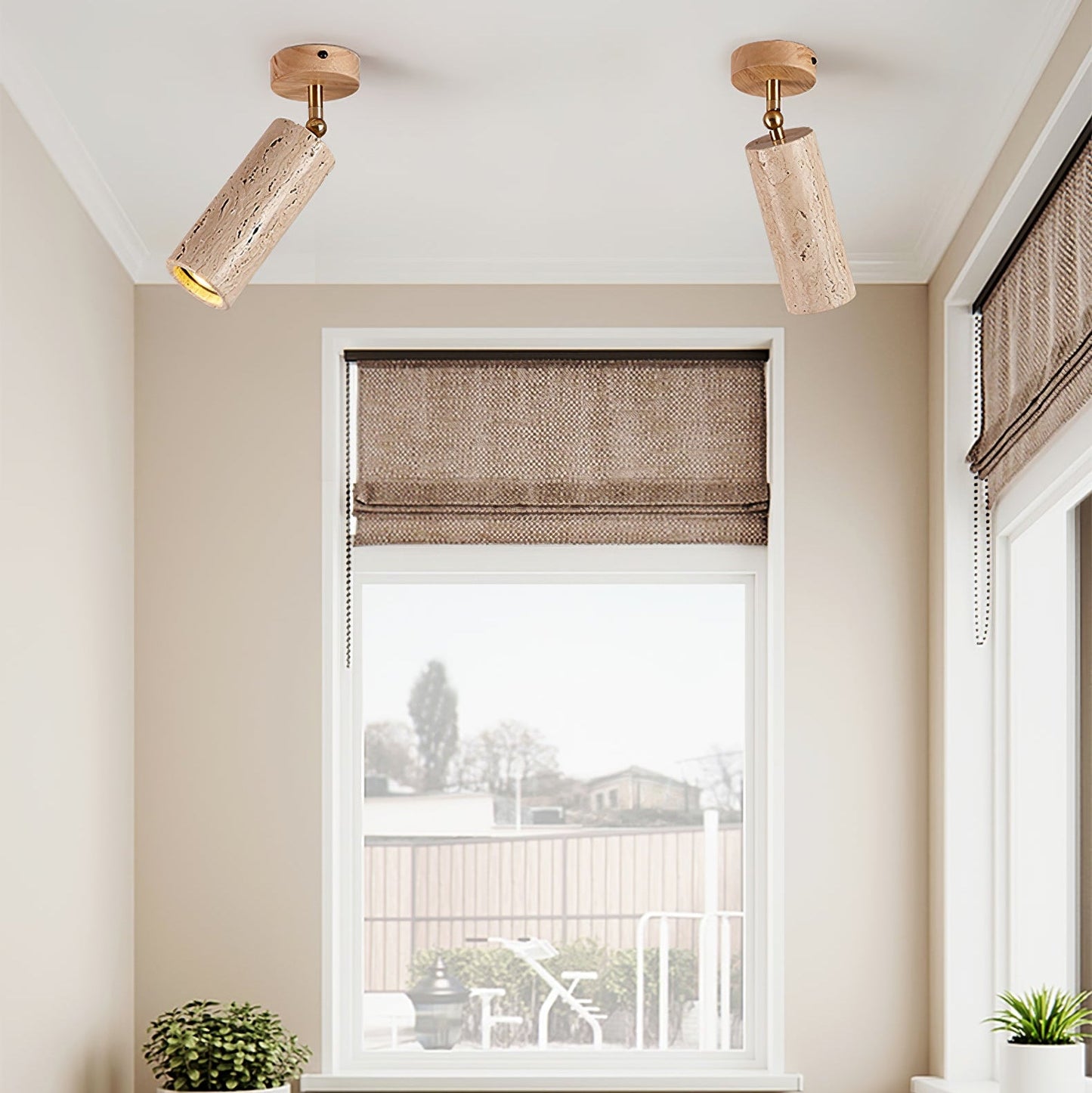 Solis Stone Spotlight | Yellow Travertine & Walnut Wood | Adjustable Ceiling Light