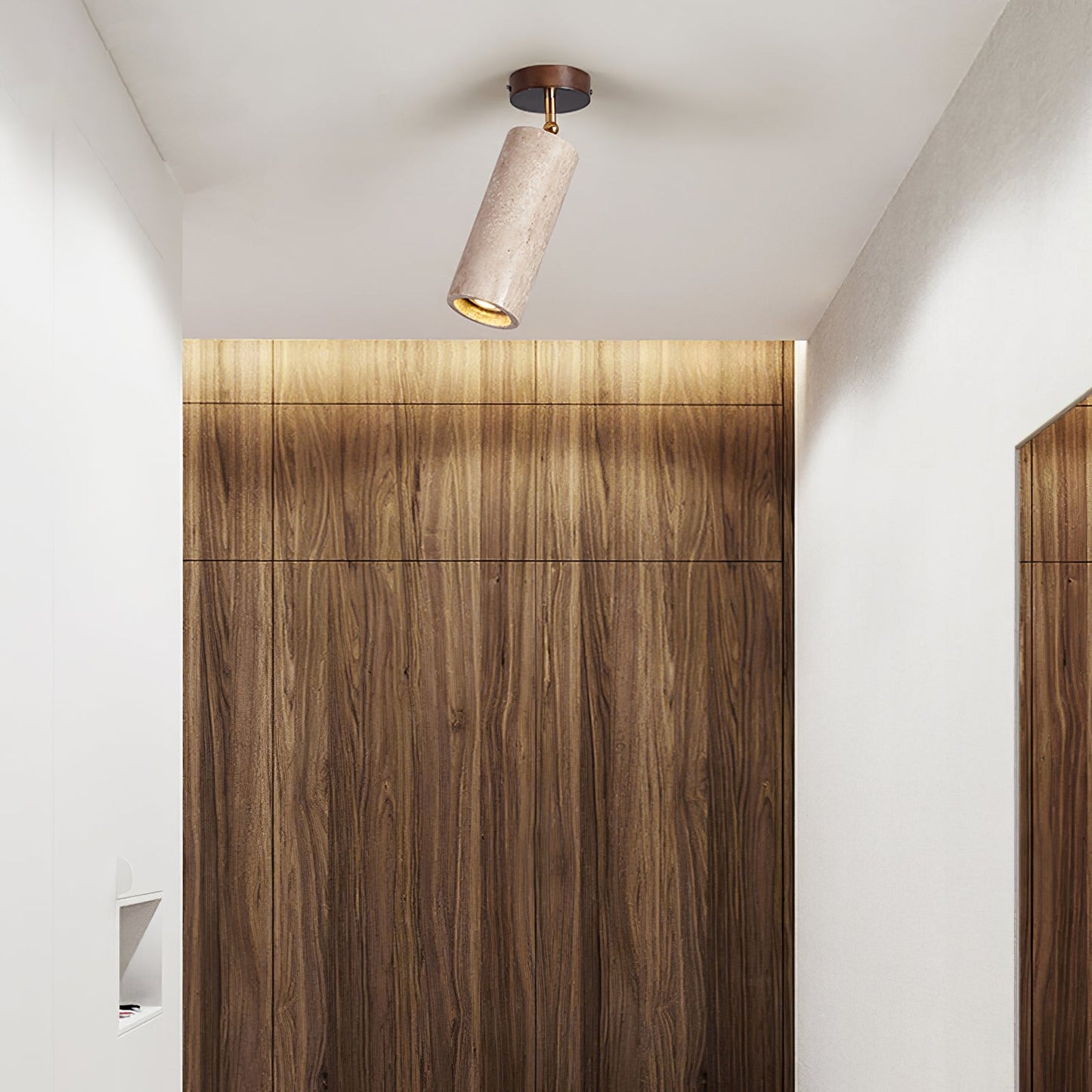 Solis Stone Spotlight | Yellow Travertine & Walnut Wood | Adjustable Ceiling Light