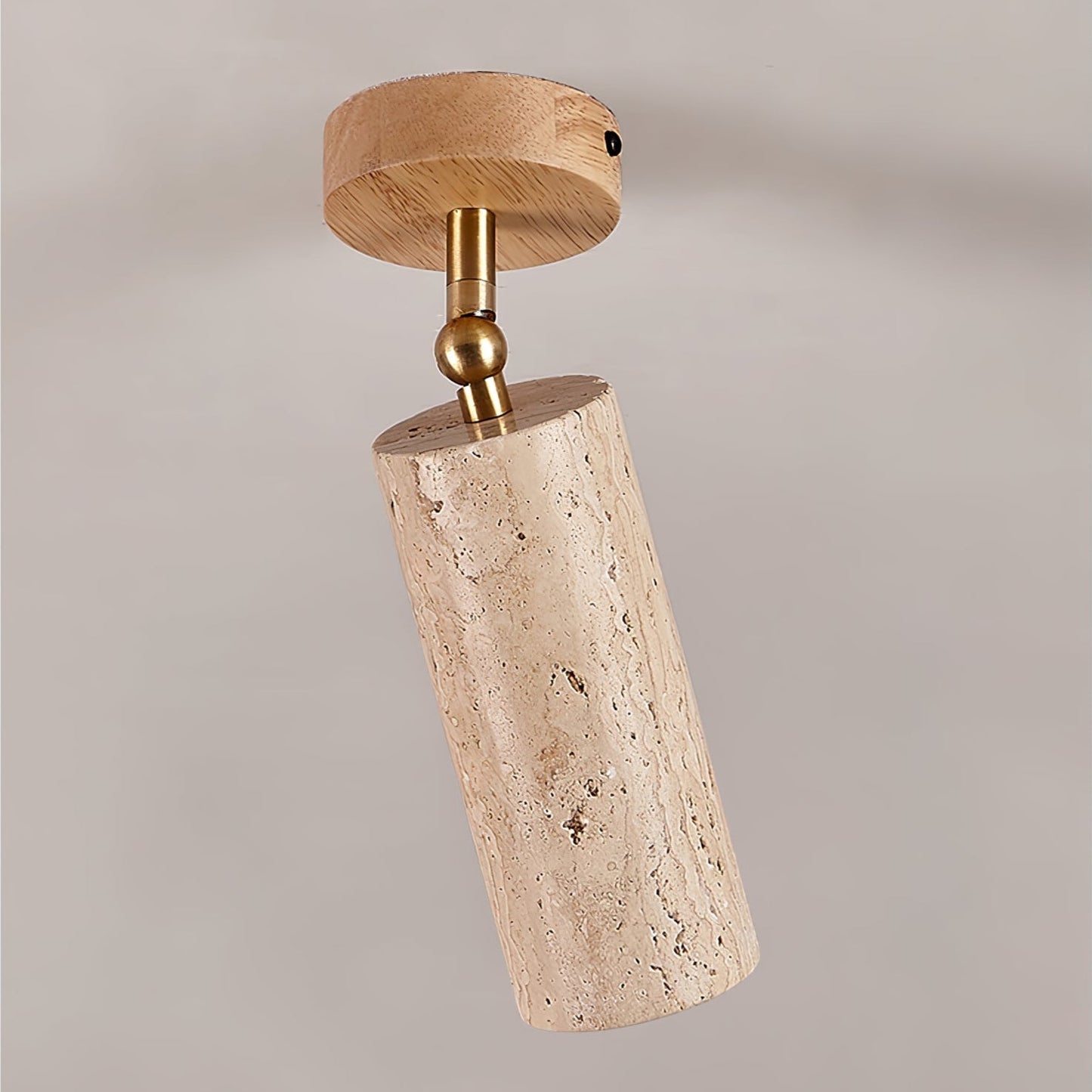 Solis Stone Spotlight | Yellow Travertine & Walnut Wood | Adjustable Ceiling Light