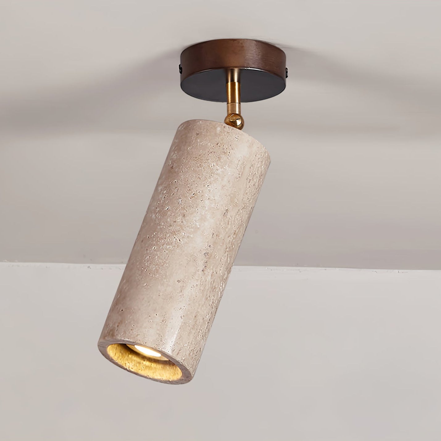 Solis Stone Spotlight | Yellow Travertine & Walnut Wood | Adjustable Ceiling Light