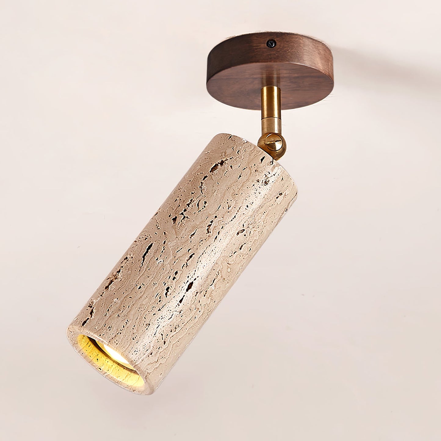Solis Stone Spotlight | Yellow Travertine & Walnut Wood | Adjustable Ceiling Light