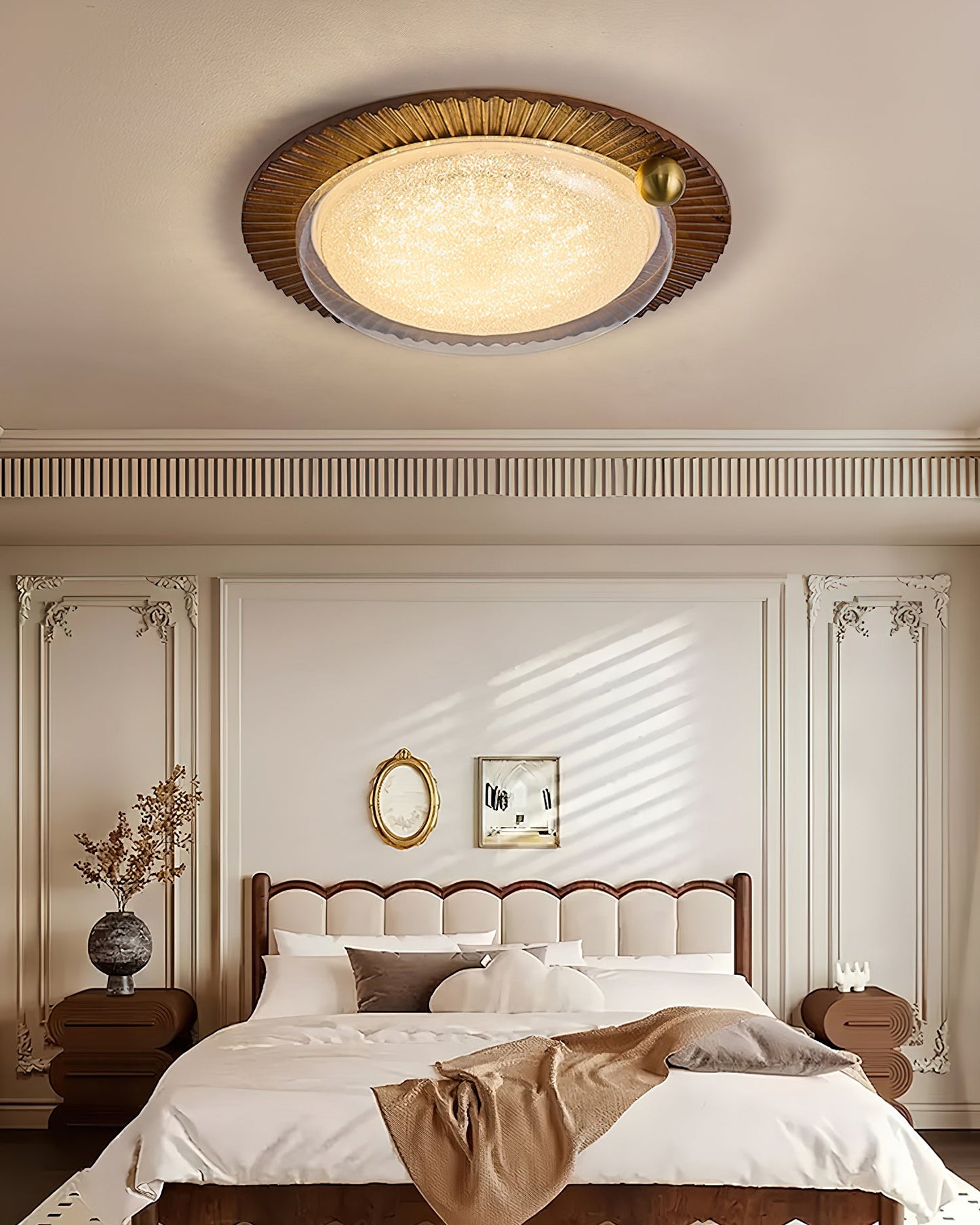 Soreli Ceiling Light | Walnut Wood & Clear Diffuser | 50cm Diameter