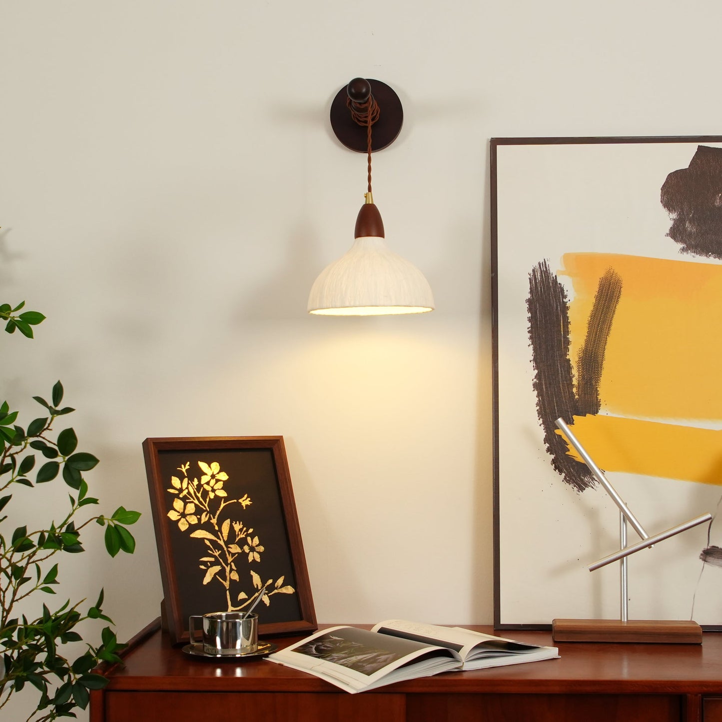 Soren Wall Lamp Set | Rice Paper Shade & Walnut Wood | Adjustable Height