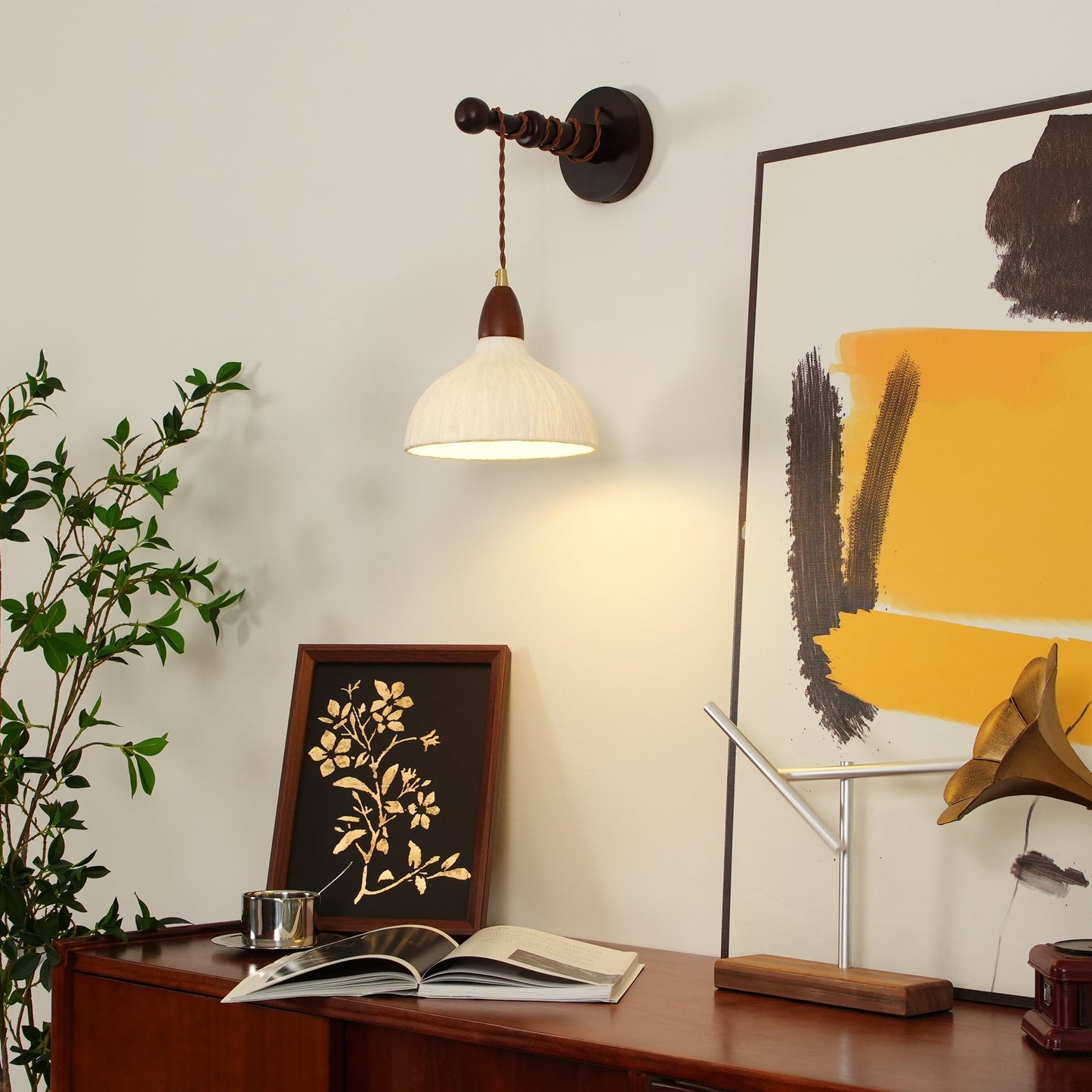 Soren Wall Lamp Set | Rice Paper Shade & Walnut Wood | Adjustable Height