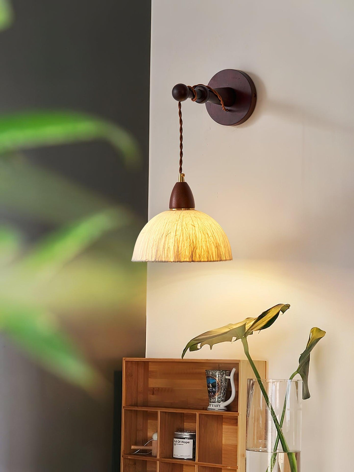 Soren Wall Lamp Set | Rice Paper Shade & Walnut Wood | Adjustable Height