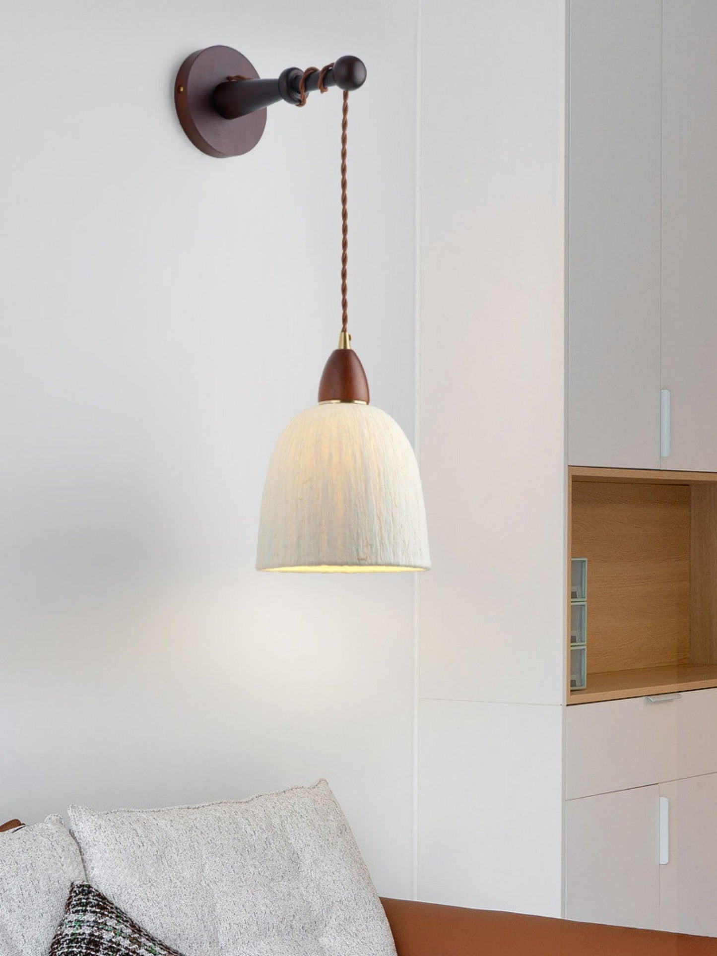 Soren Wall Lamp Set | Rice Paper Shade & Walnut Wood | Adjustable Height