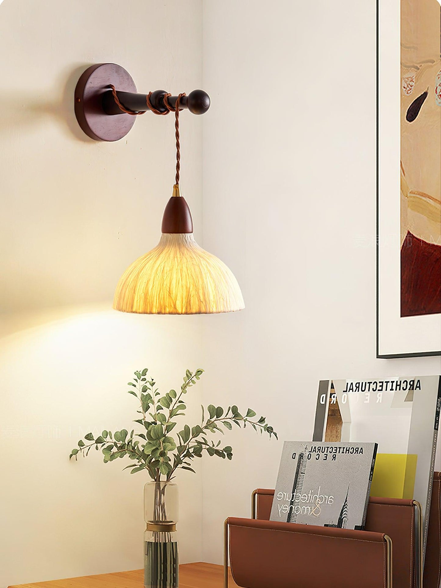 Soren Wall Lamp Set | Rice Paper Shade & Walnut Wood | Adjustable Height