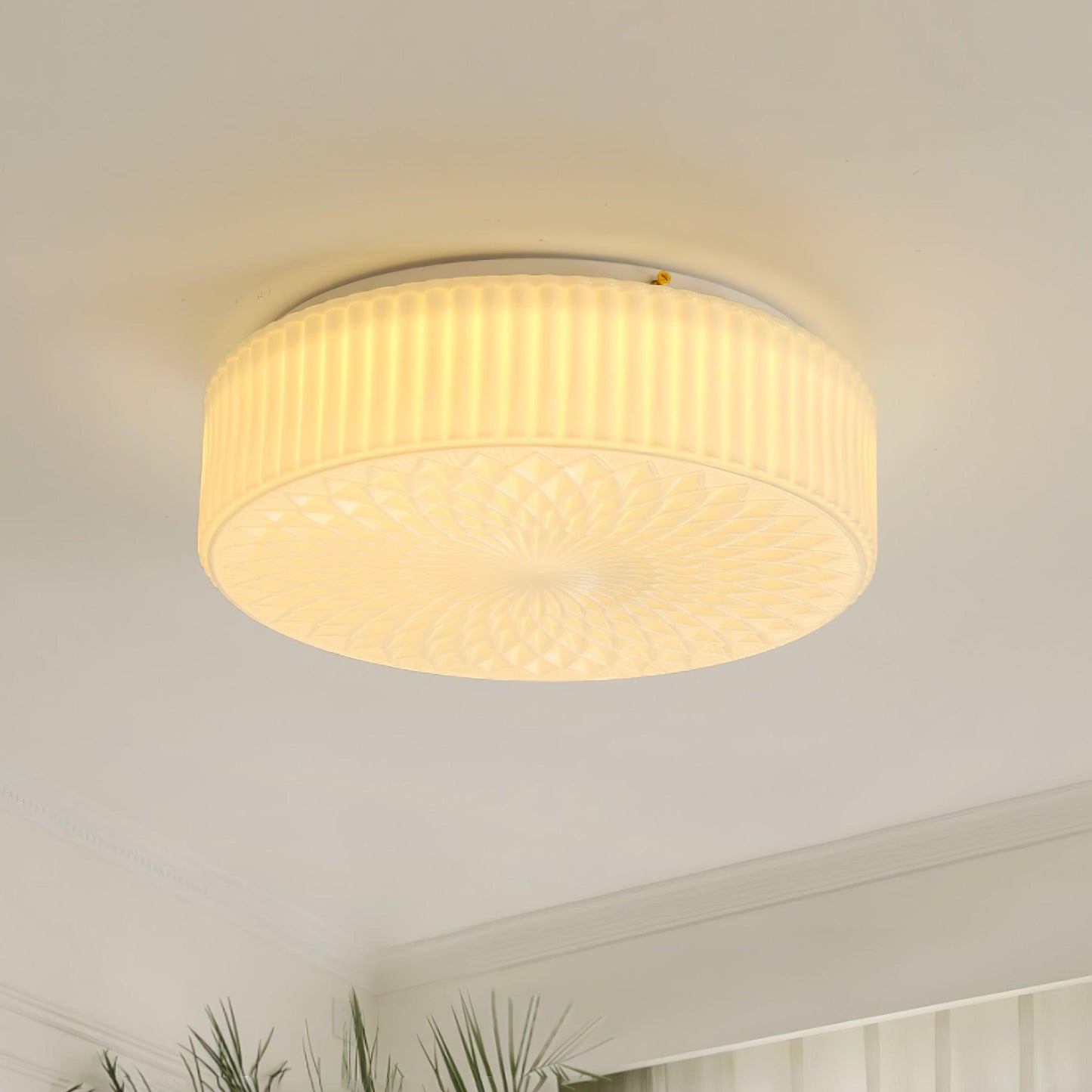 Souffle Ceiling Lamp | Creamy Yellow & White Finish | 35cm Diameter
