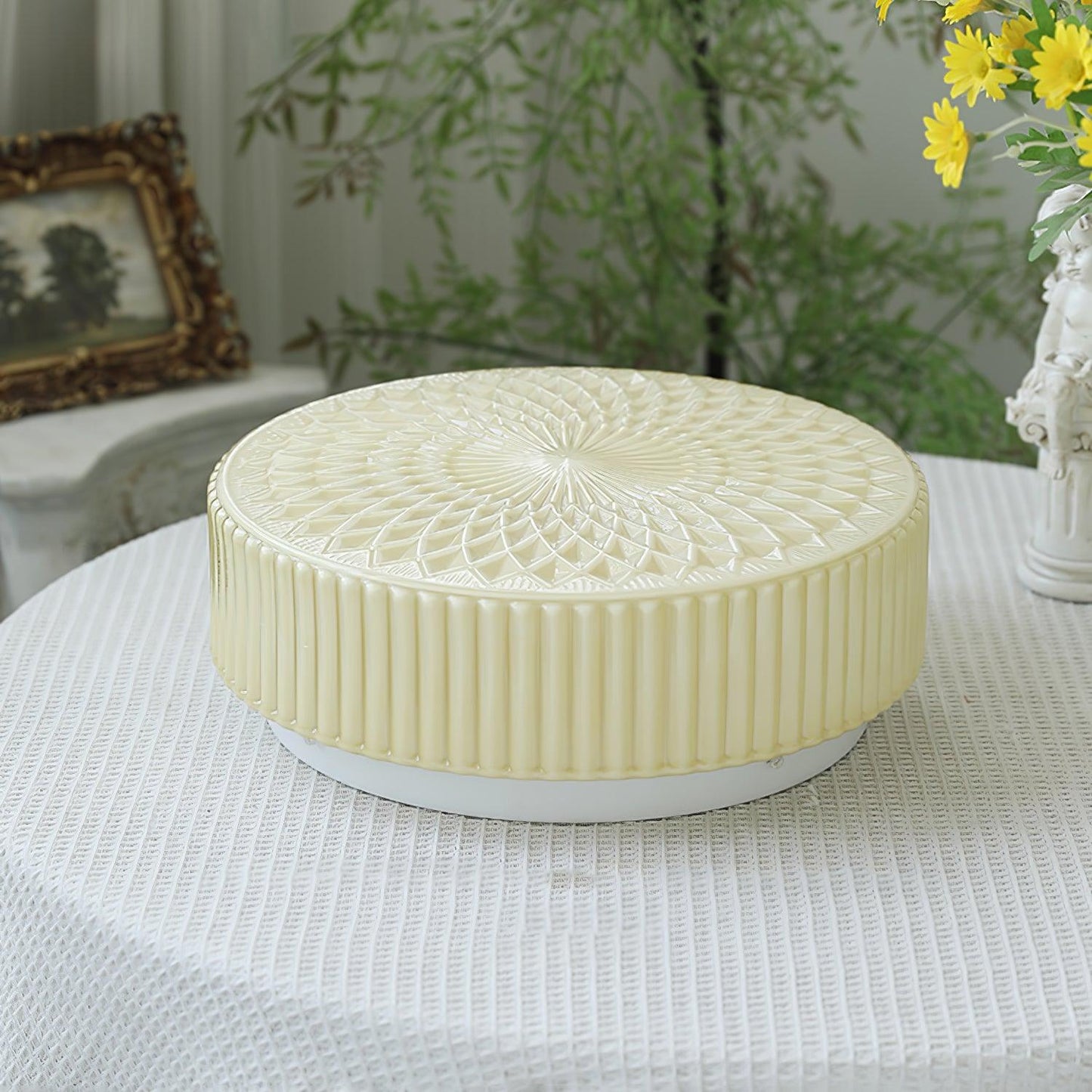 Souffle Ceiling Lamp | Creamy Yellow & White Finish | 35cm Diameter