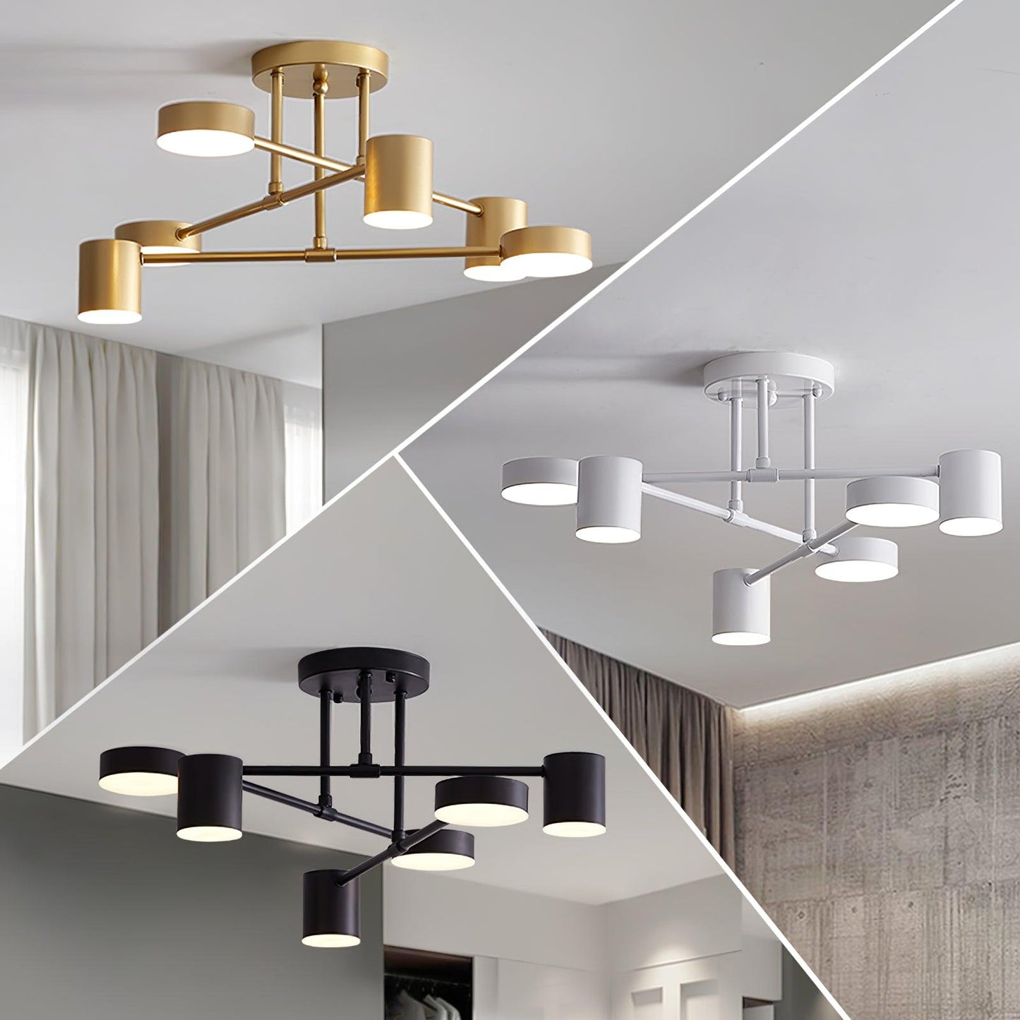 Gold Sputnik Ceiling Light | Multi-Arm Metal Frame with Integrated LED | 6 Shades