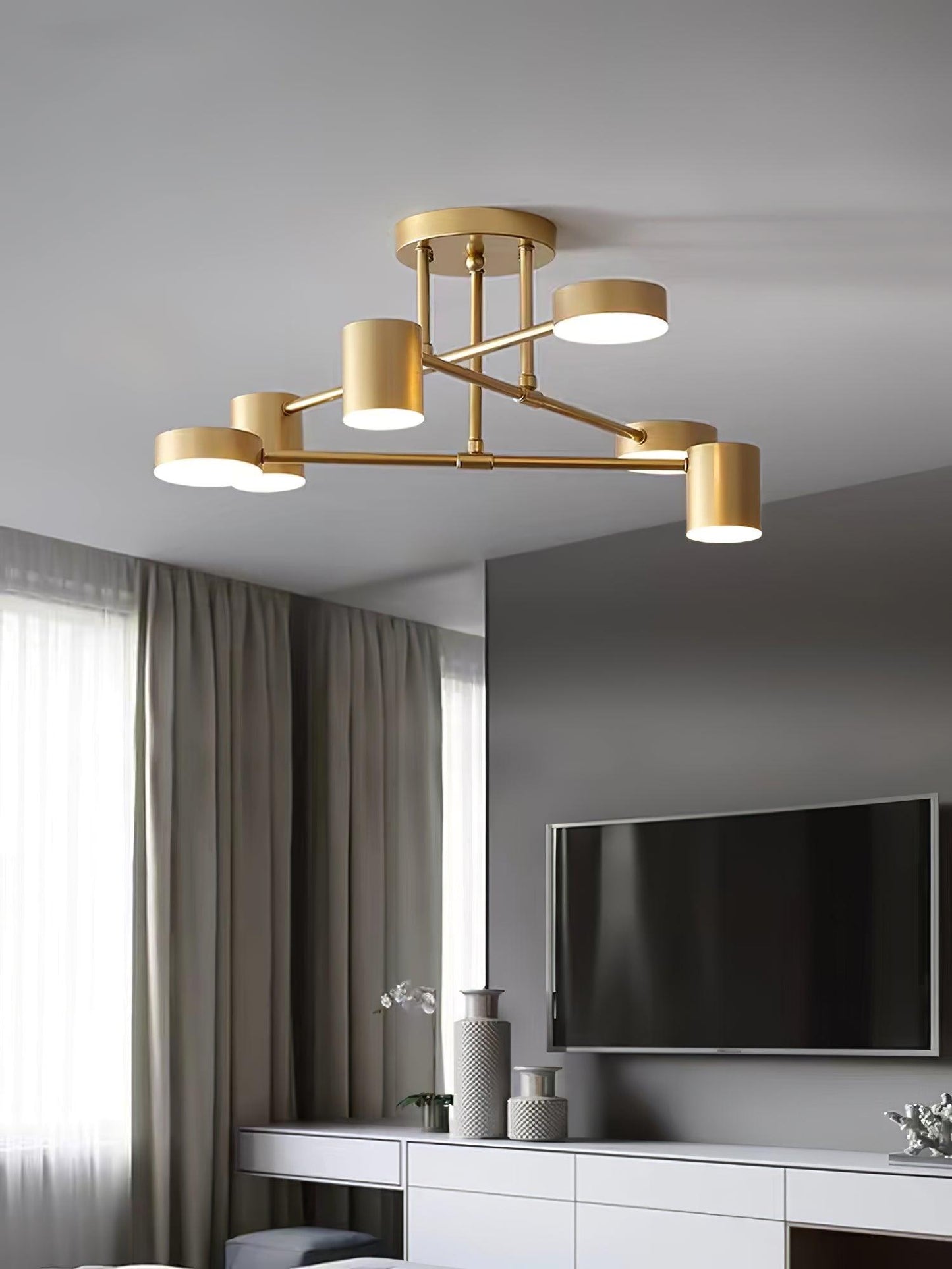 Gold Sputnik Ceiling Light | Multi-Arm Metal Frame with Integrated LED | 6 Shades