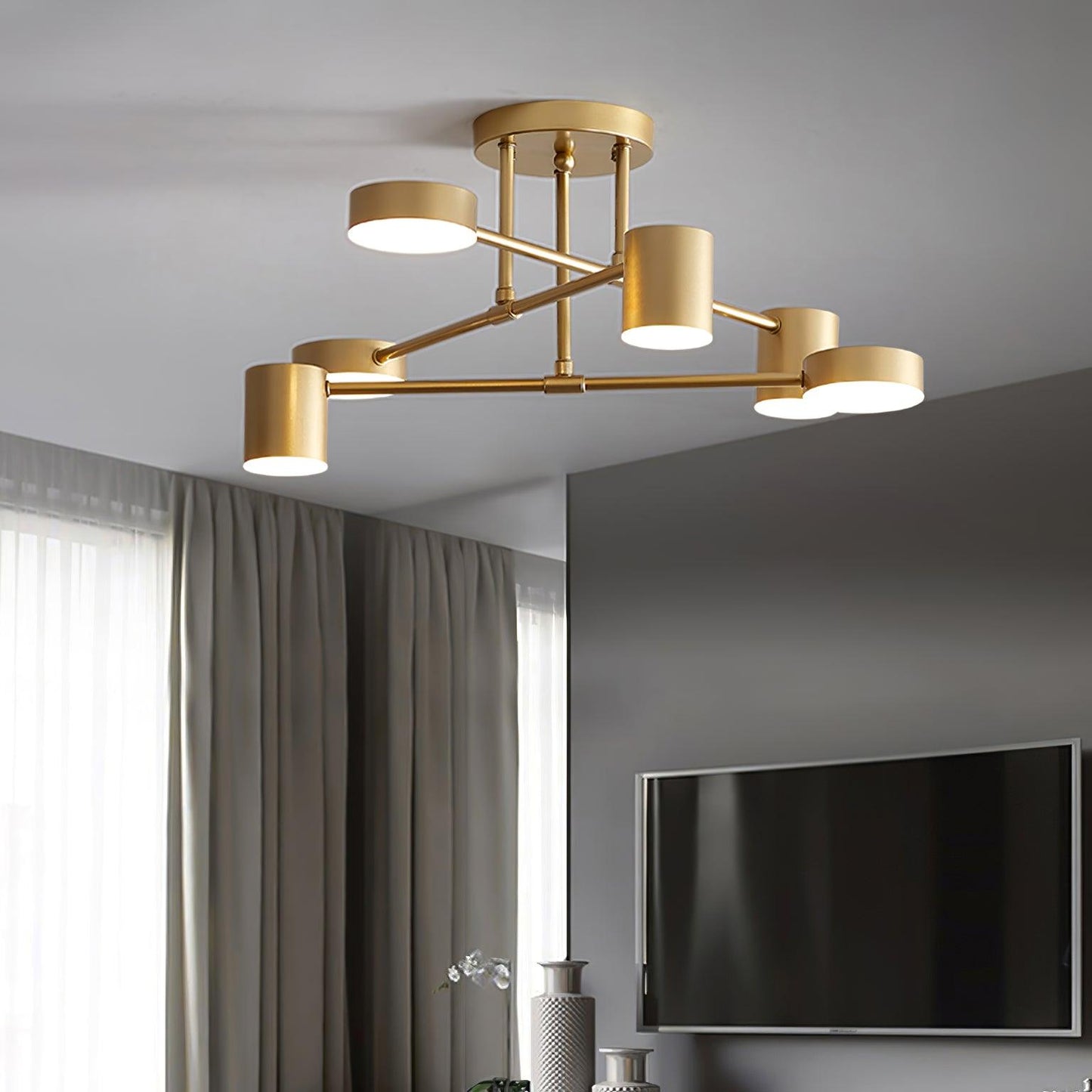 Gold Sputnik Ceiling Light | Multi-Arm Metal Frame with Integrated LED | 6 Shades