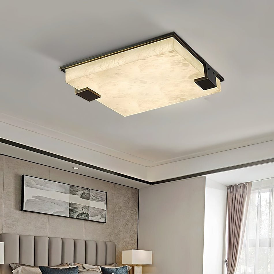 Alabaster Ceiling Lamp | Organic Design | Golden Base | 40cm or 50cm Options