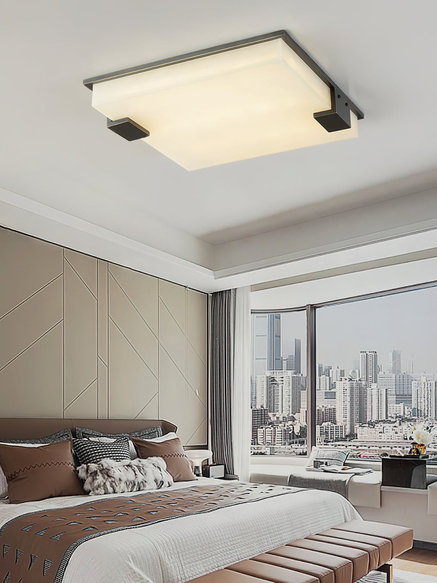 Alabaster Ceiling Lamp | Organic Design | Golden Base | 40cm or 50cm Options