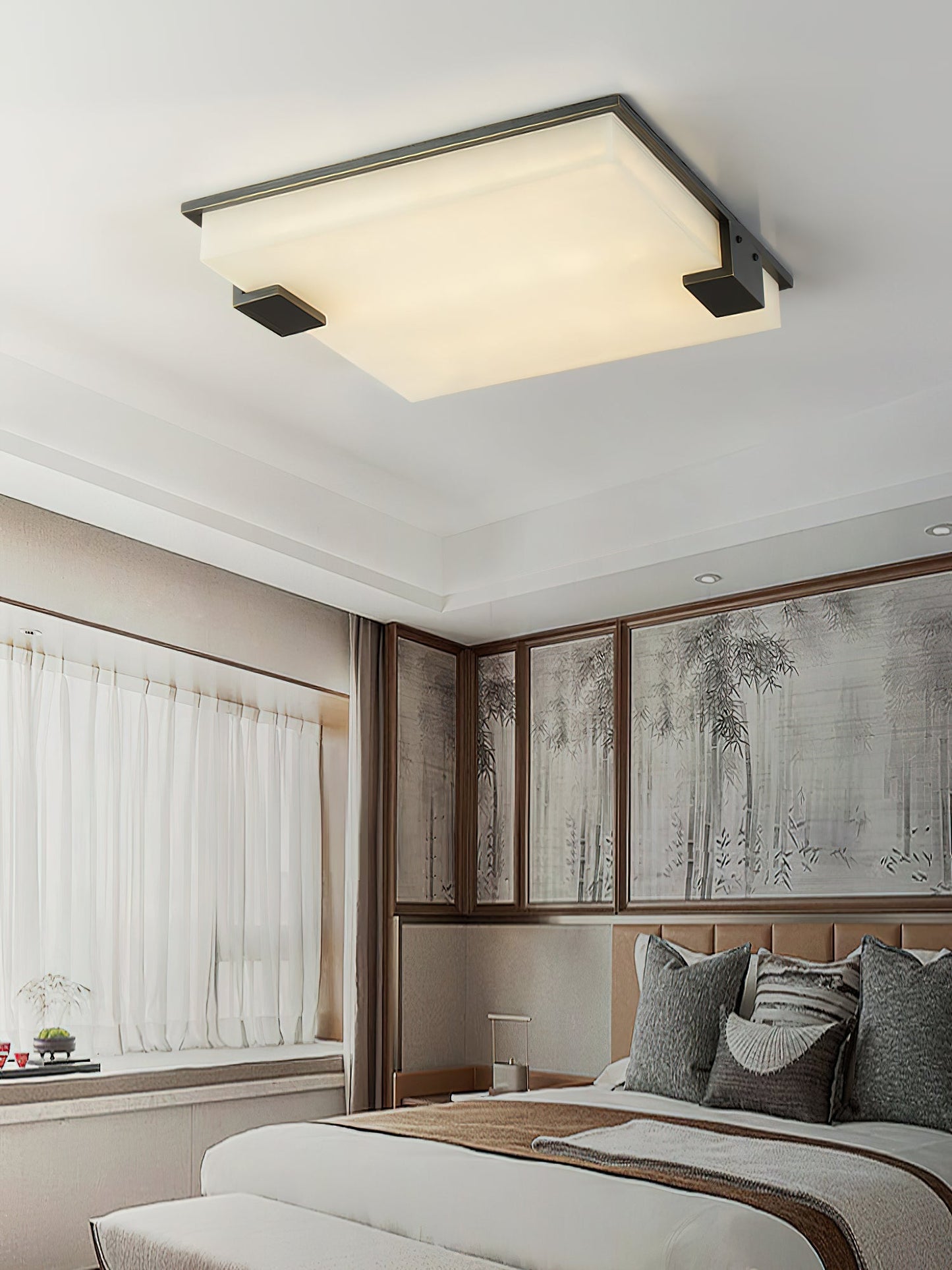 Alabaster Ceiling Lamp | Organic Design | Golden Base | 40cm or 50cm Options