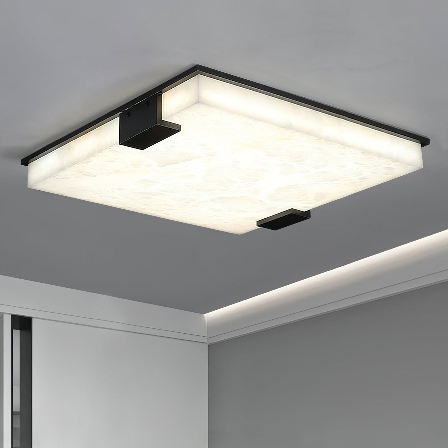 Alabaster Ceiling Lamp | Organic Design | Golden Base | 40cm or 50cm Options