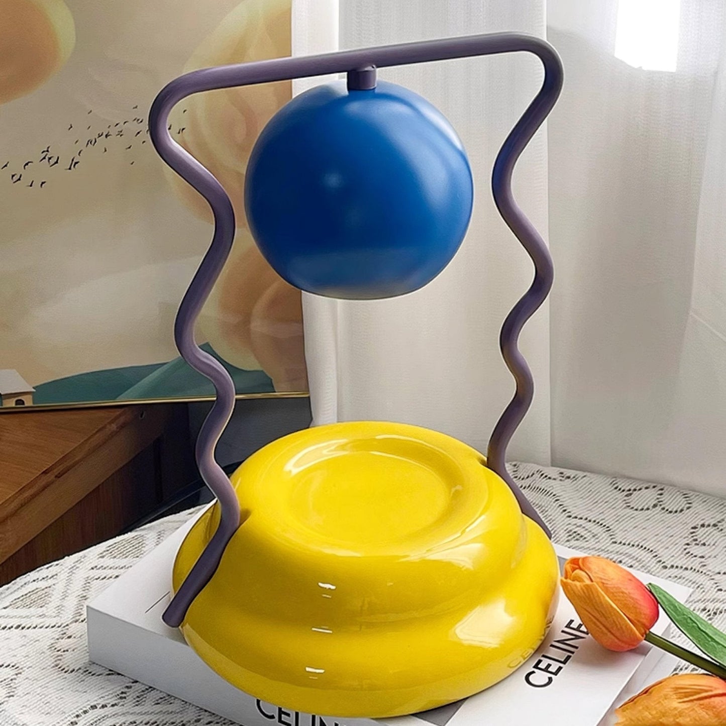 Squiggle Table Lamp | Metal Base | Blue or Yellow