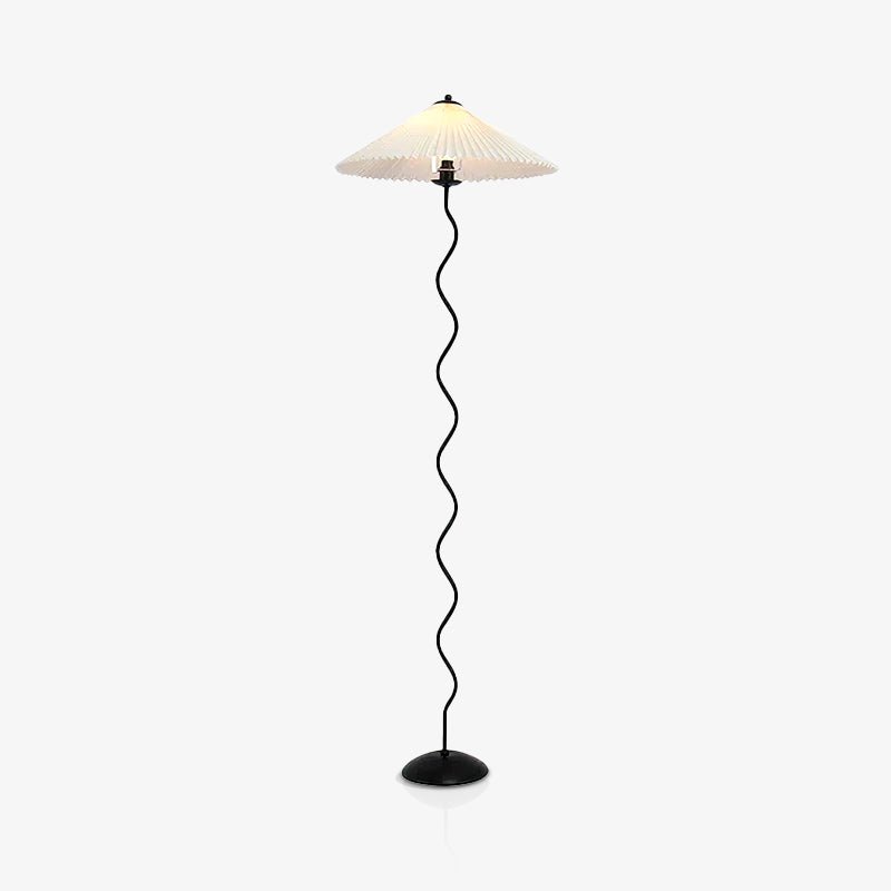 Squiggle Floor Lamp | Black Metal & White Fabric Shade | 150cm