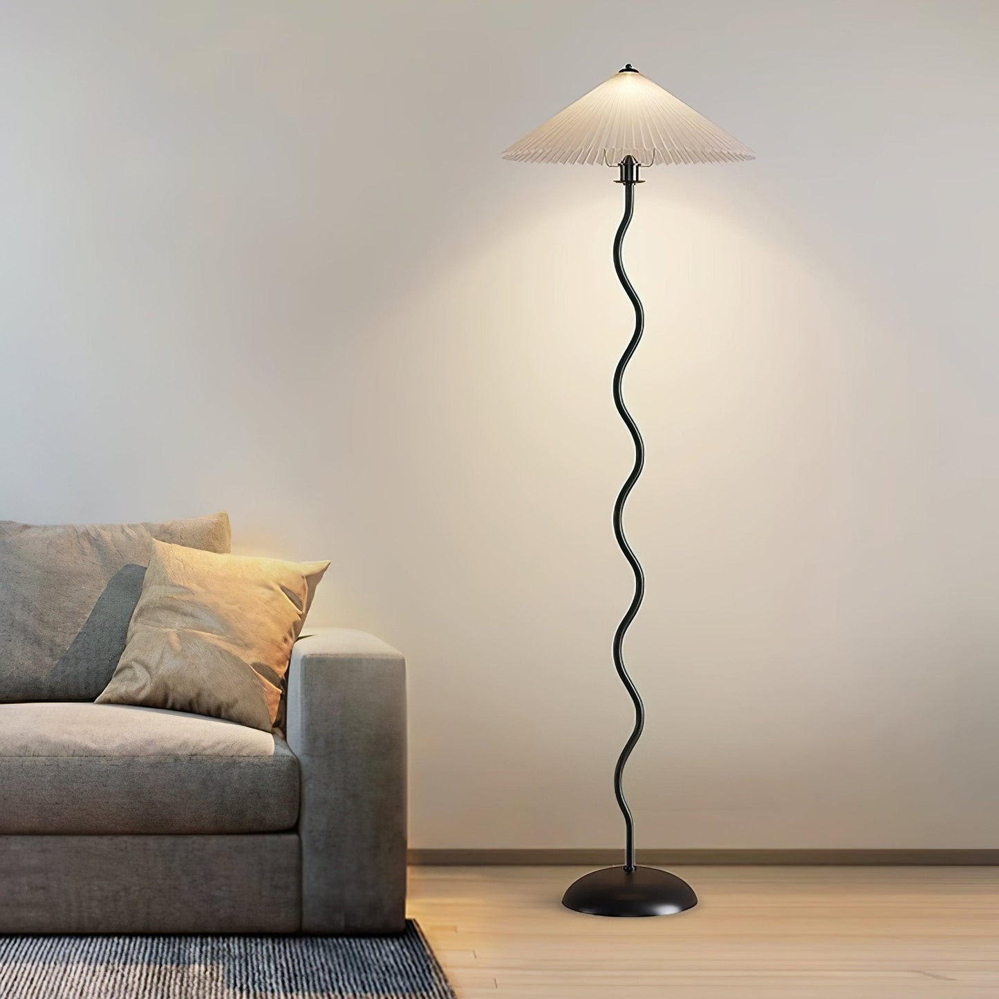 Squiggle Floor Lamp | Black Metal & White Fabric Shade | 150cm