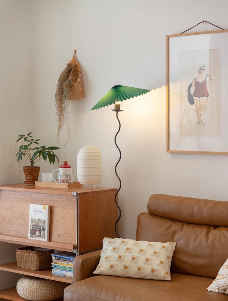 Squiggle Floor Lamp | Black Metal & White Fabric Shade | 150cm