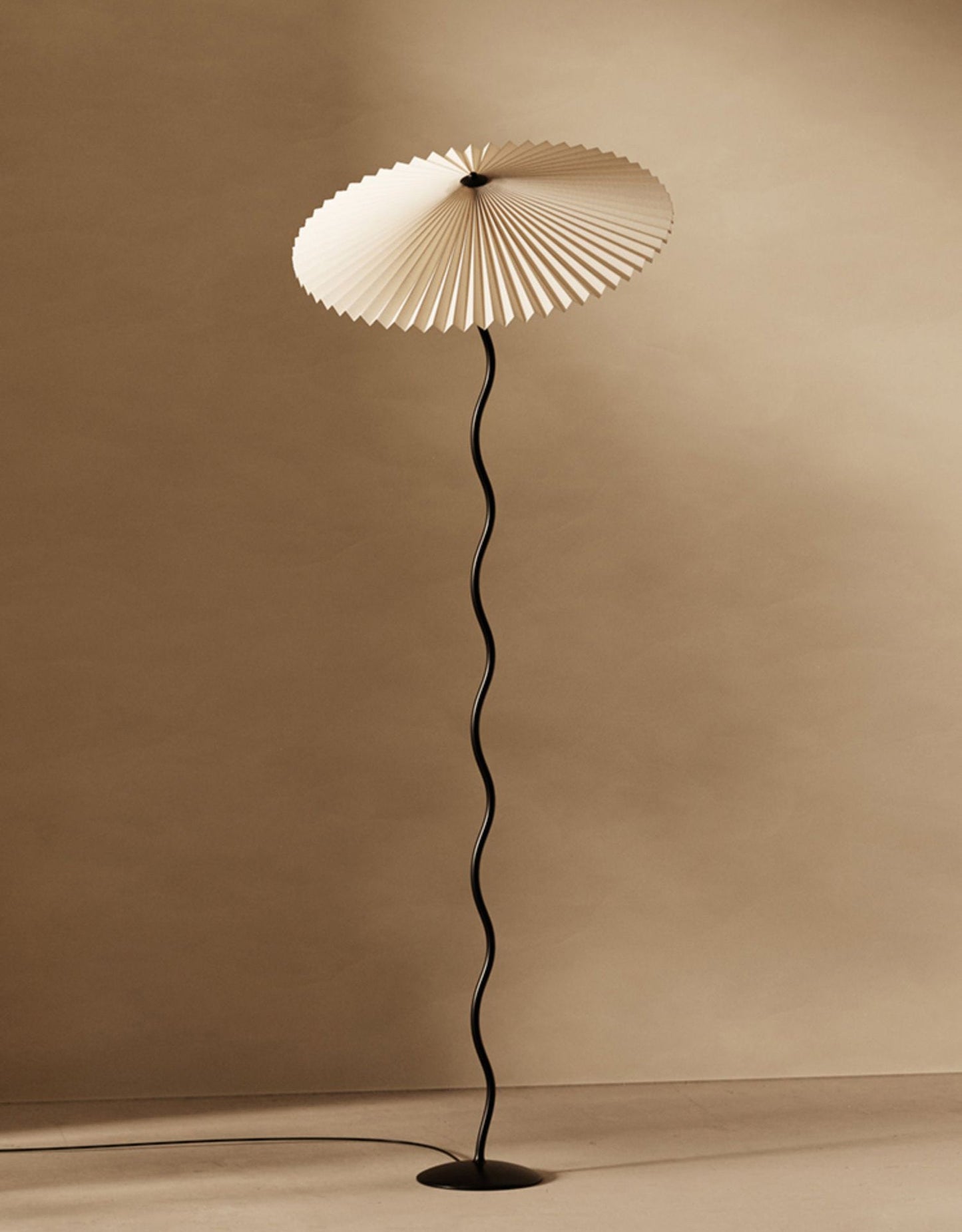 Squiggle Floor Lamp | Black Metal & White Fabric Shade | 150cm