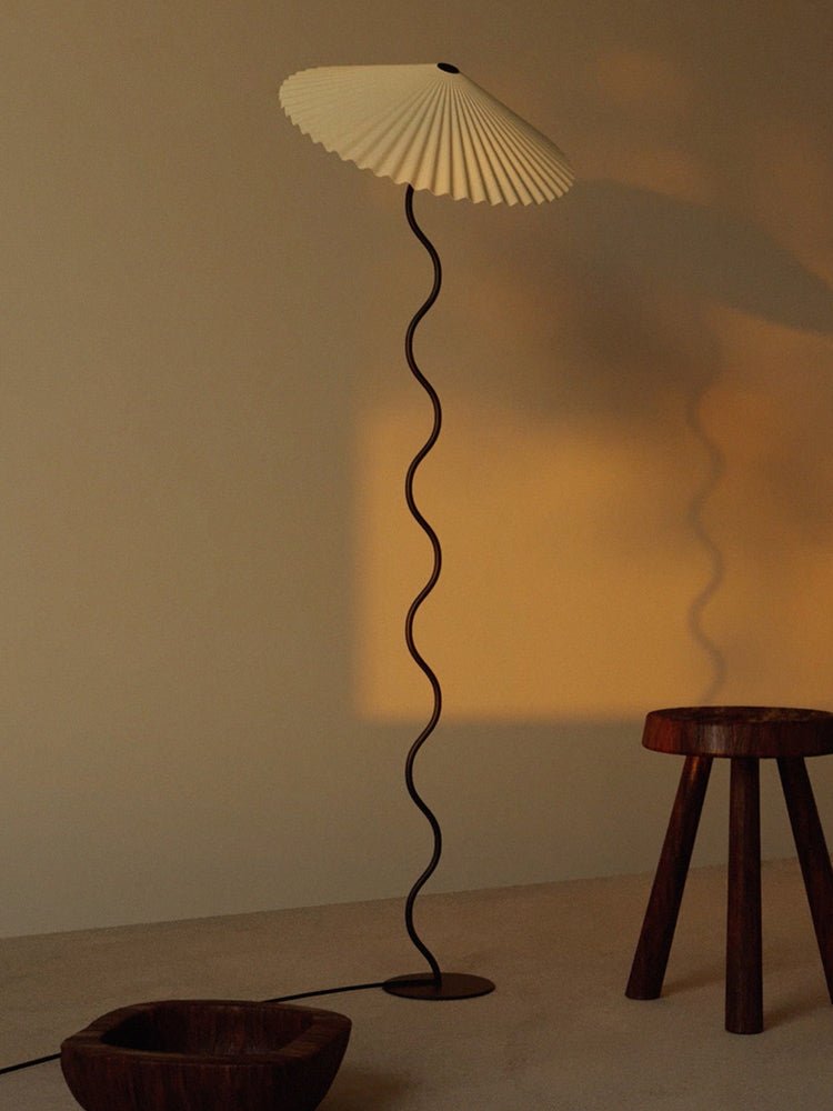 Squiggle Floor Lamp | Black Metal & White Fabric Shade | 150cm