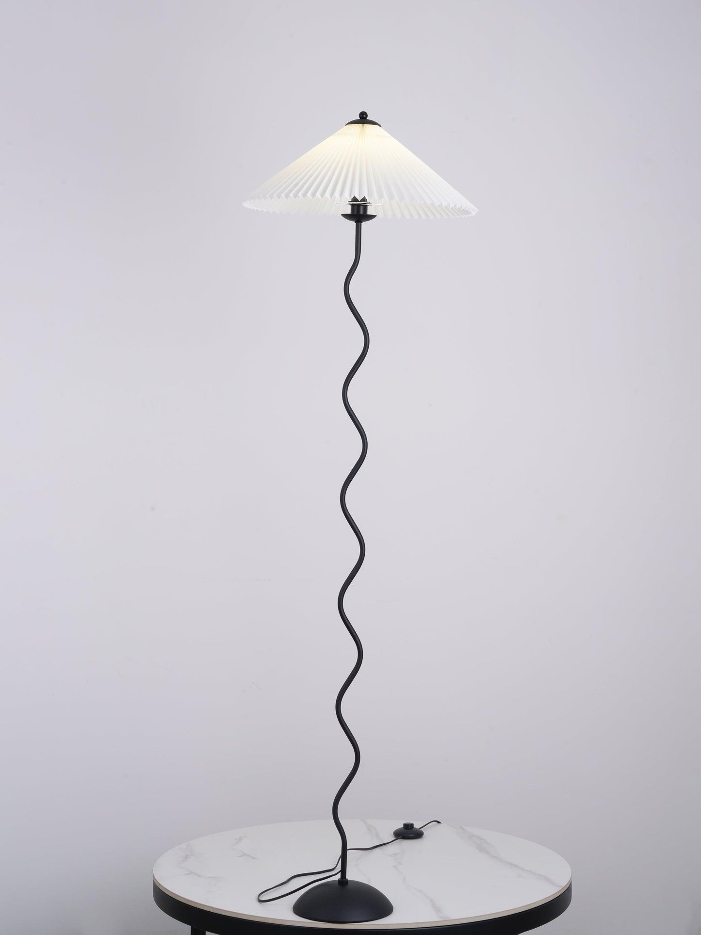 Squiggle Floor Lamp | Black Metal & White Fabric Shade | 150cm